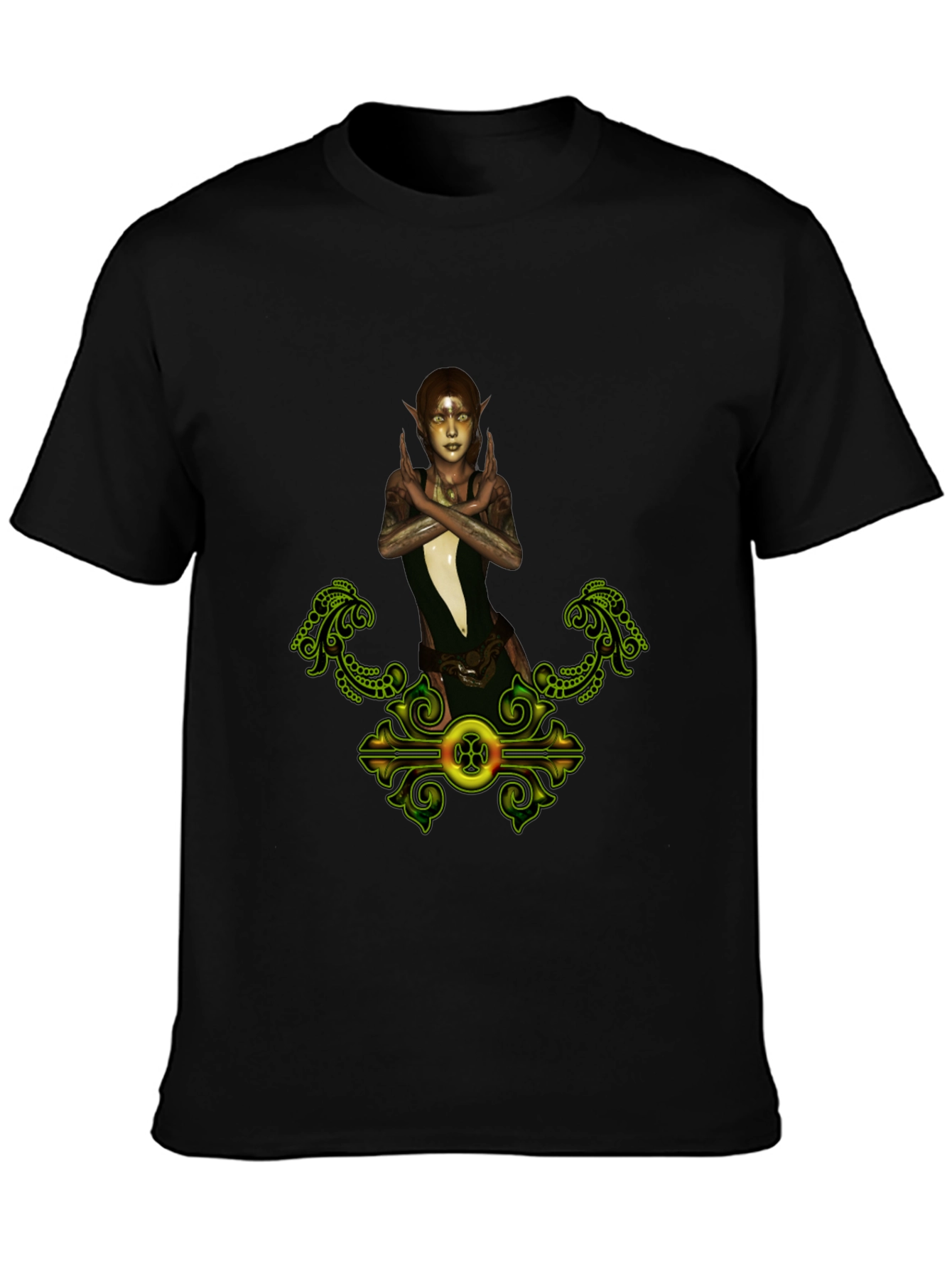 Black Elf Maiden Graphic Tee - Fantasy Print Shirt view 3