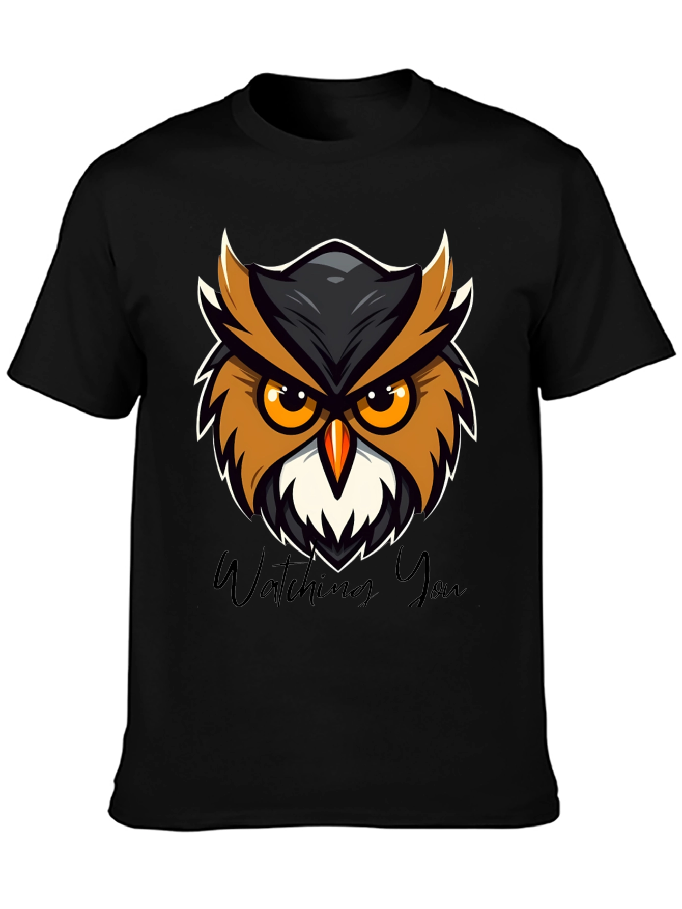 Black Men's Black Owl Graphic Tee - Watching You Design view 3