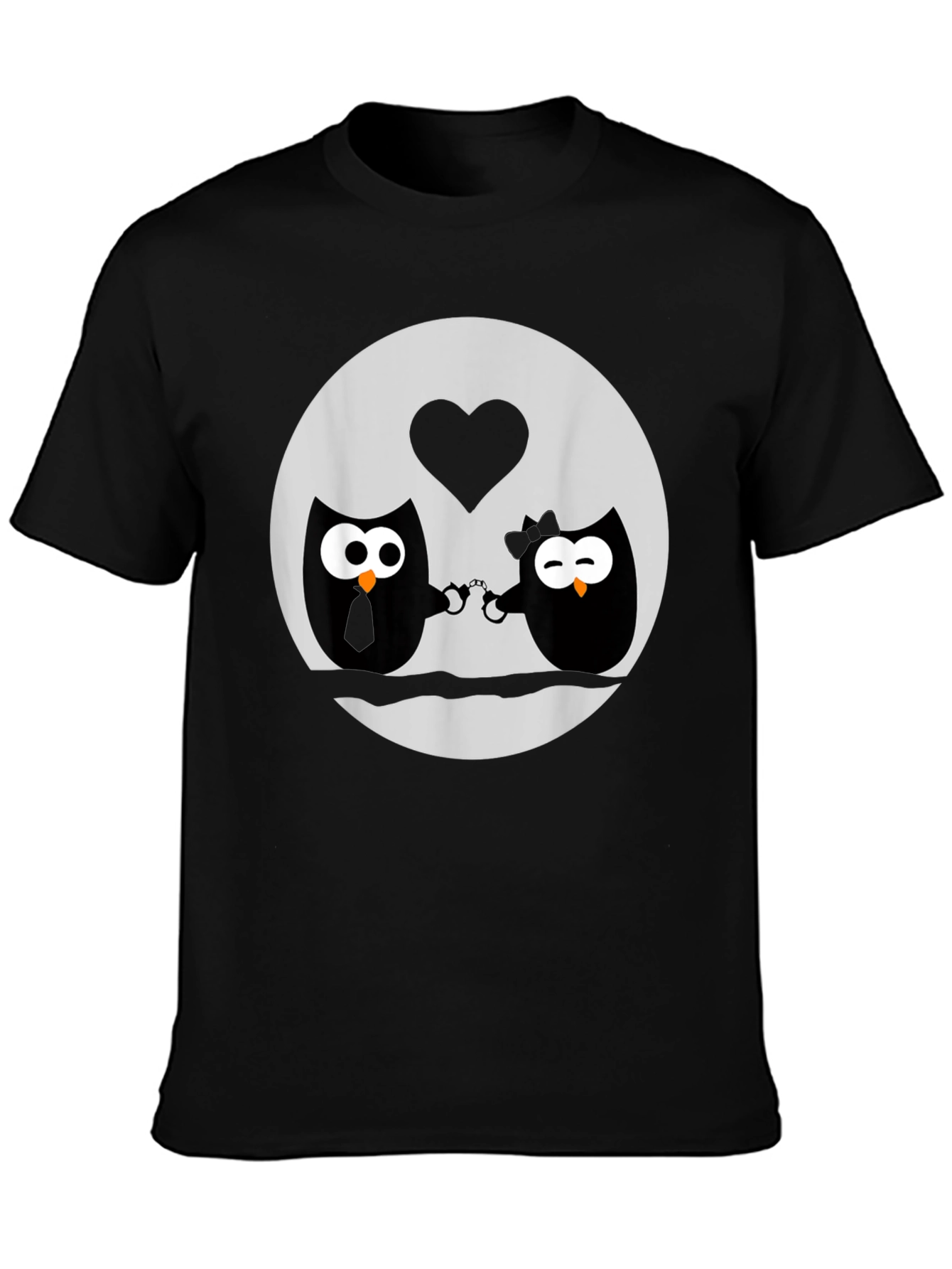 Black Owl Love T-Shirt - Handcuffed Owls - Black view 3