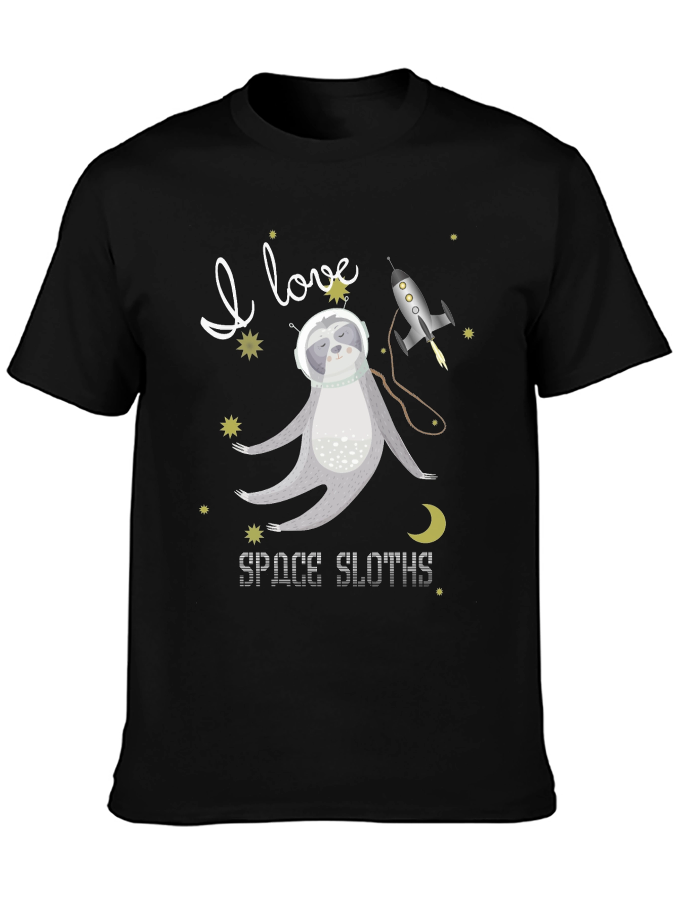 Black I Love Space Sloths Black T-Shirt view 3