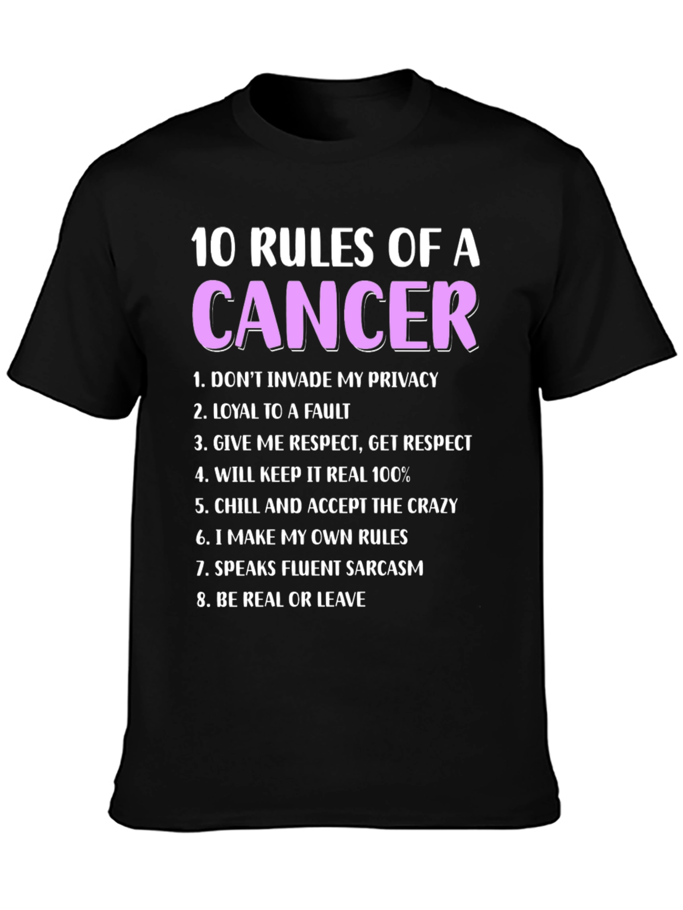 Black Cancer Zodiac T-Shirt - 10 Rules view 3
