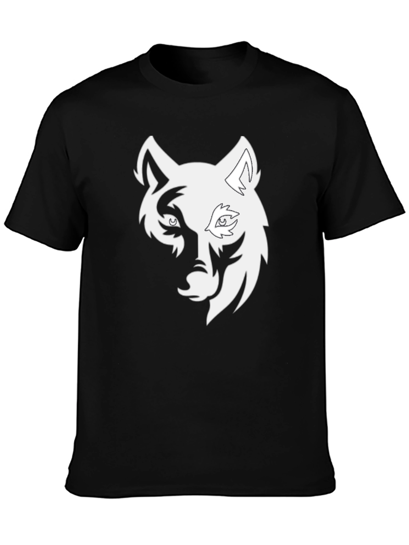 Black Cool Wolf Head Graphic Black T-Shirt view 3