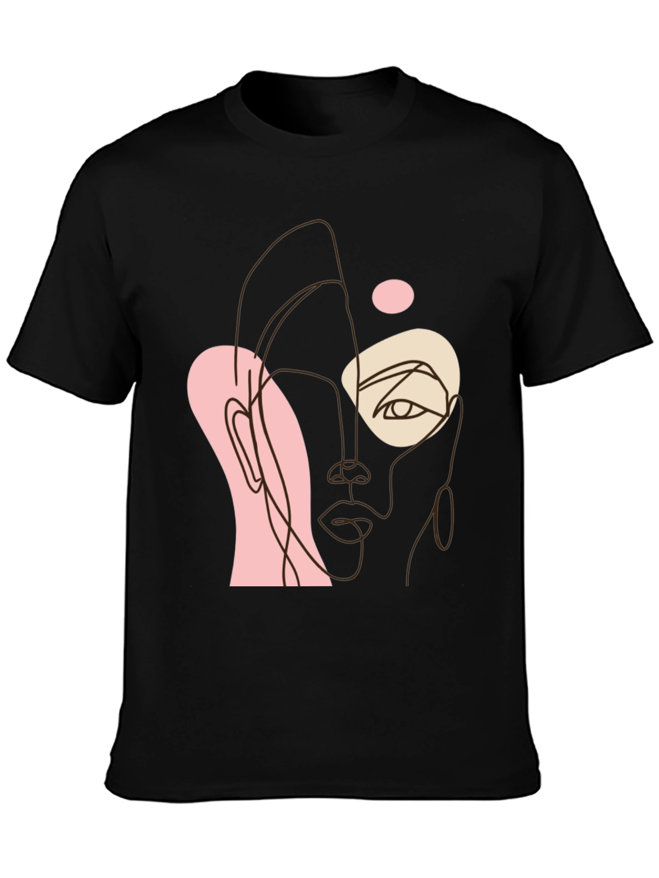 Black Abstract Face Line Art Black Tee view 3