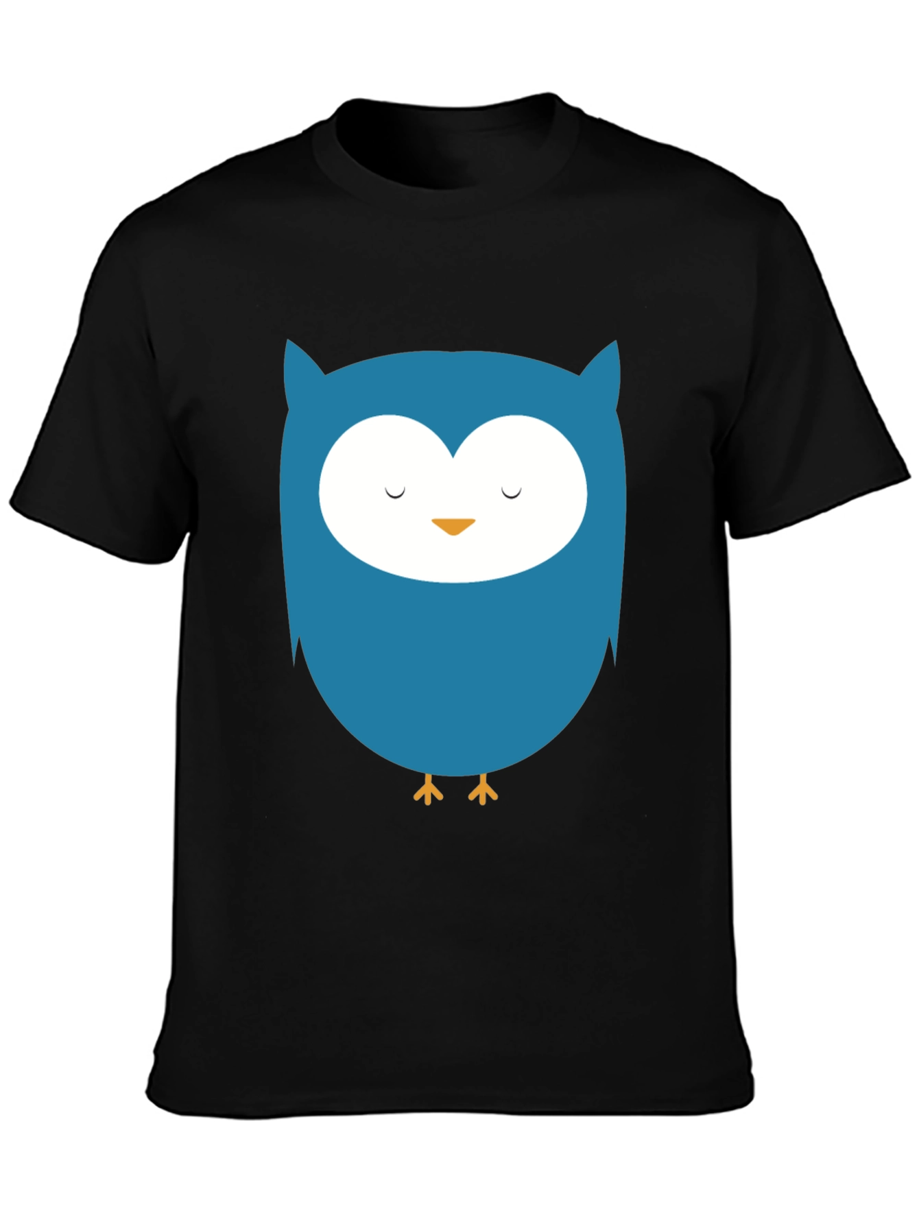 Black Cute Blue Owl Graphic Black T-Shirt view 3