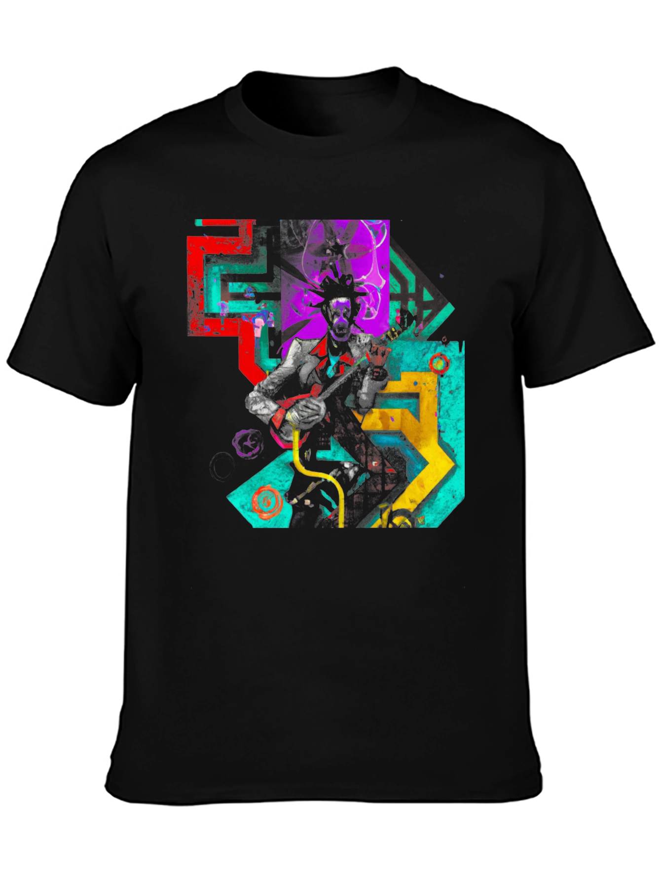 Black Abstract Musician Graphic Tee - Black Cotton Blend view 3