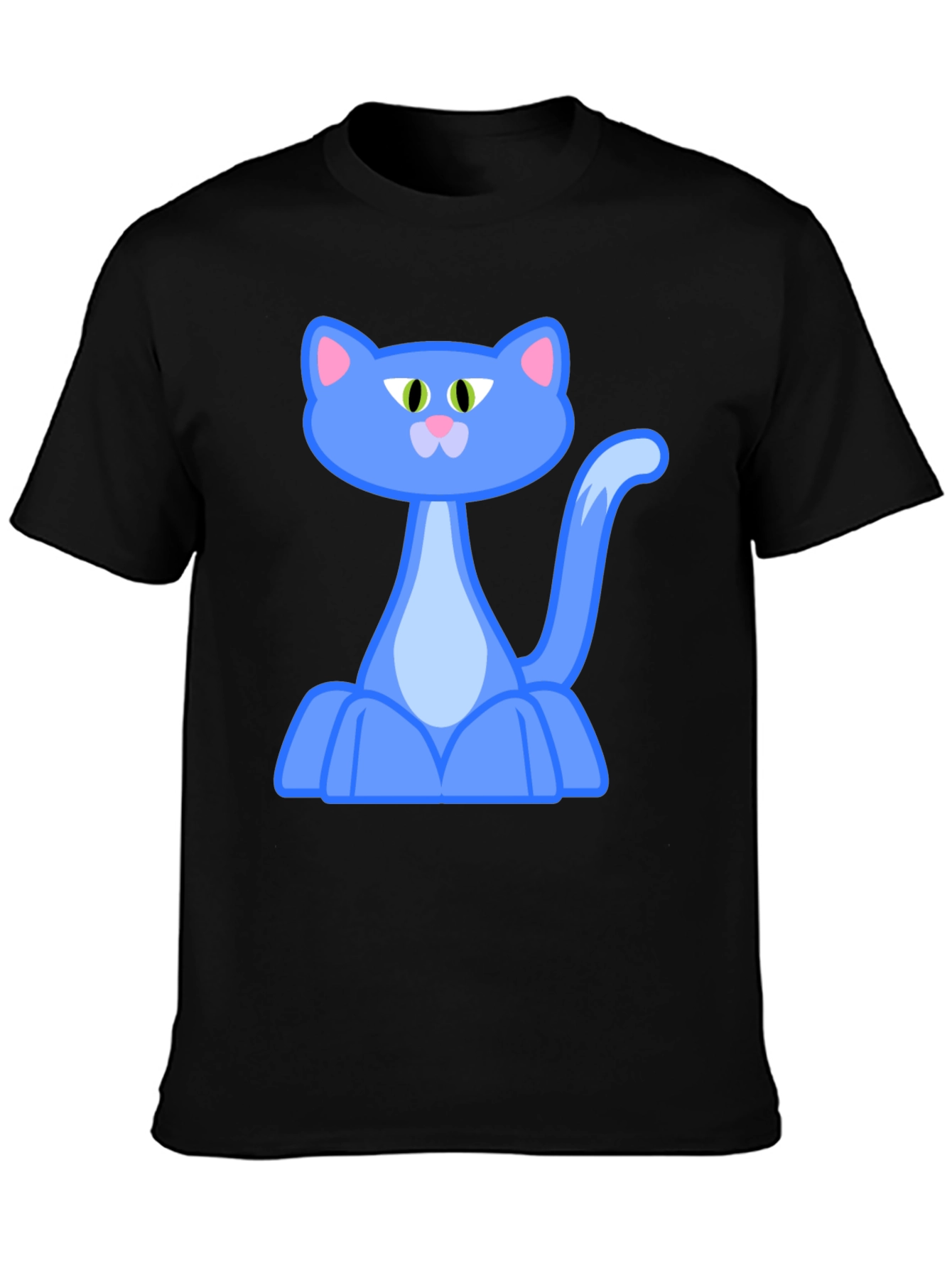 Black Blue Cartoon Cat Graphic Black T-Shirt view 3