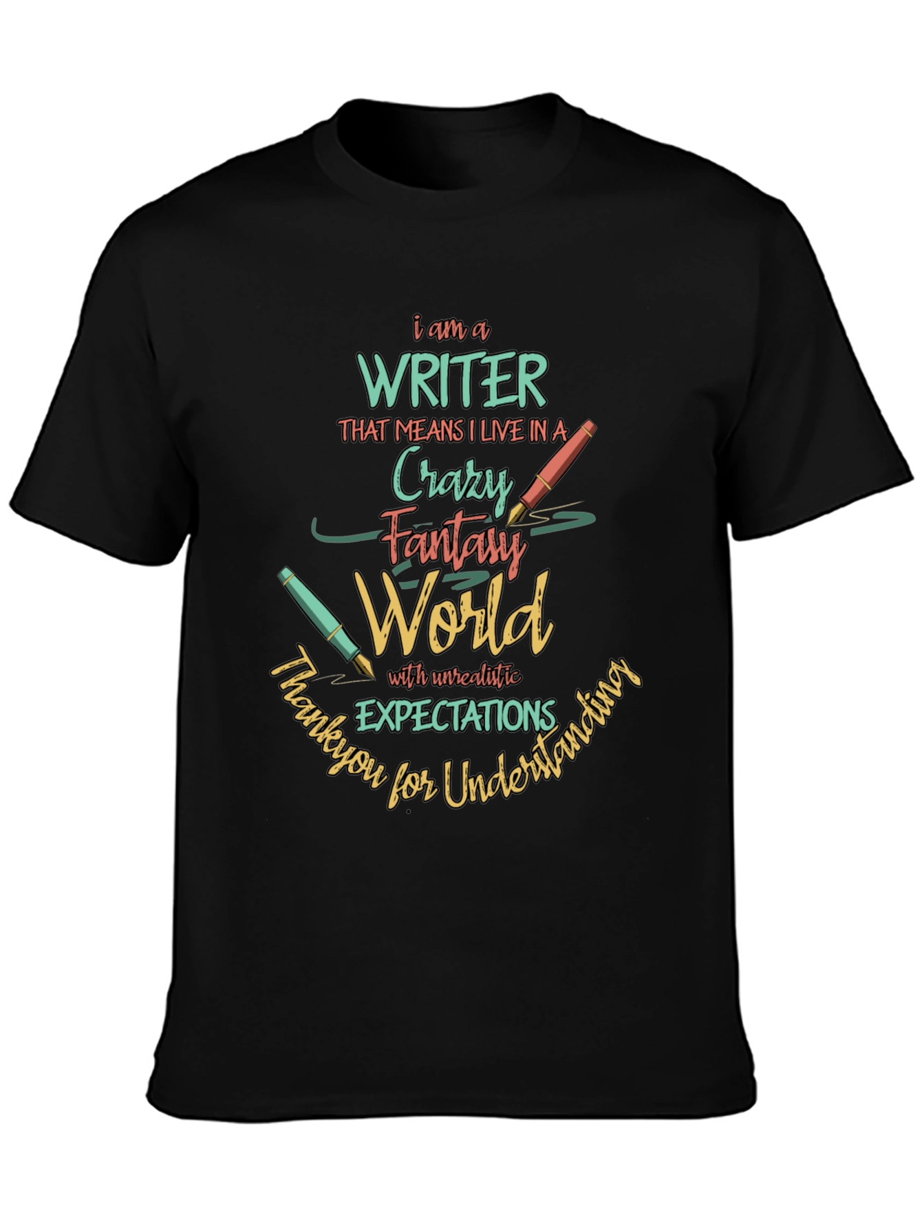 Black Writer T-Shirt: Crazy Fantasy World view 3
