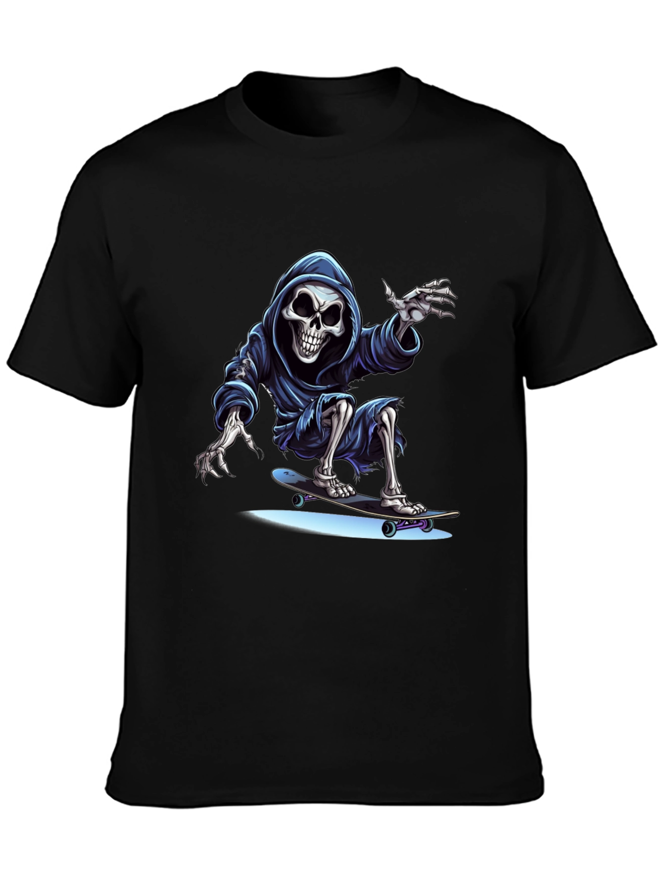 Black Skateboarding Grim Reaper Graphic Tee - Cool Skeleton Shirt view 3