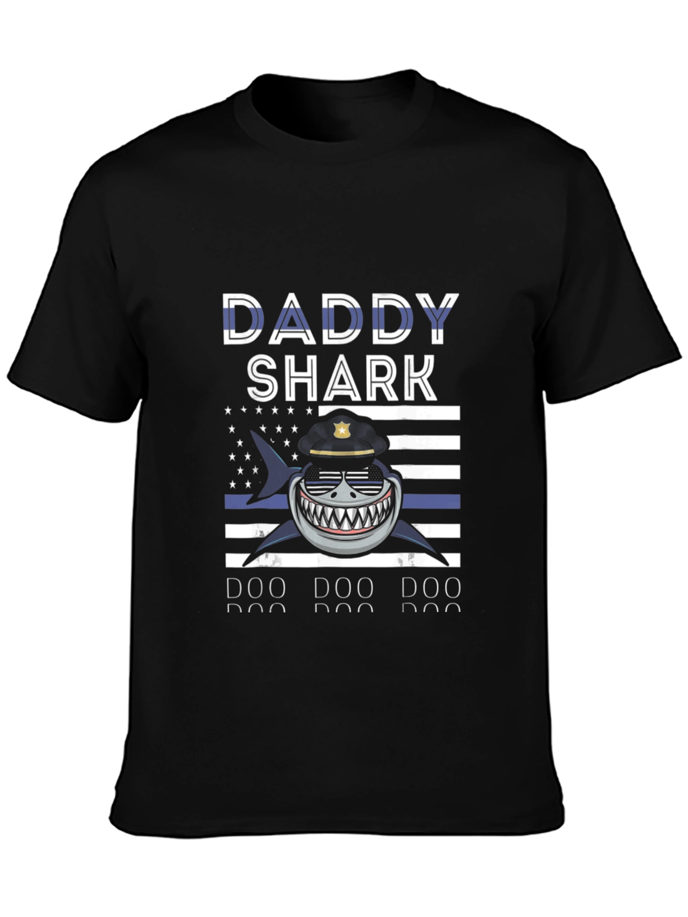 Black Daddy Shark Police T-Shirt view 3