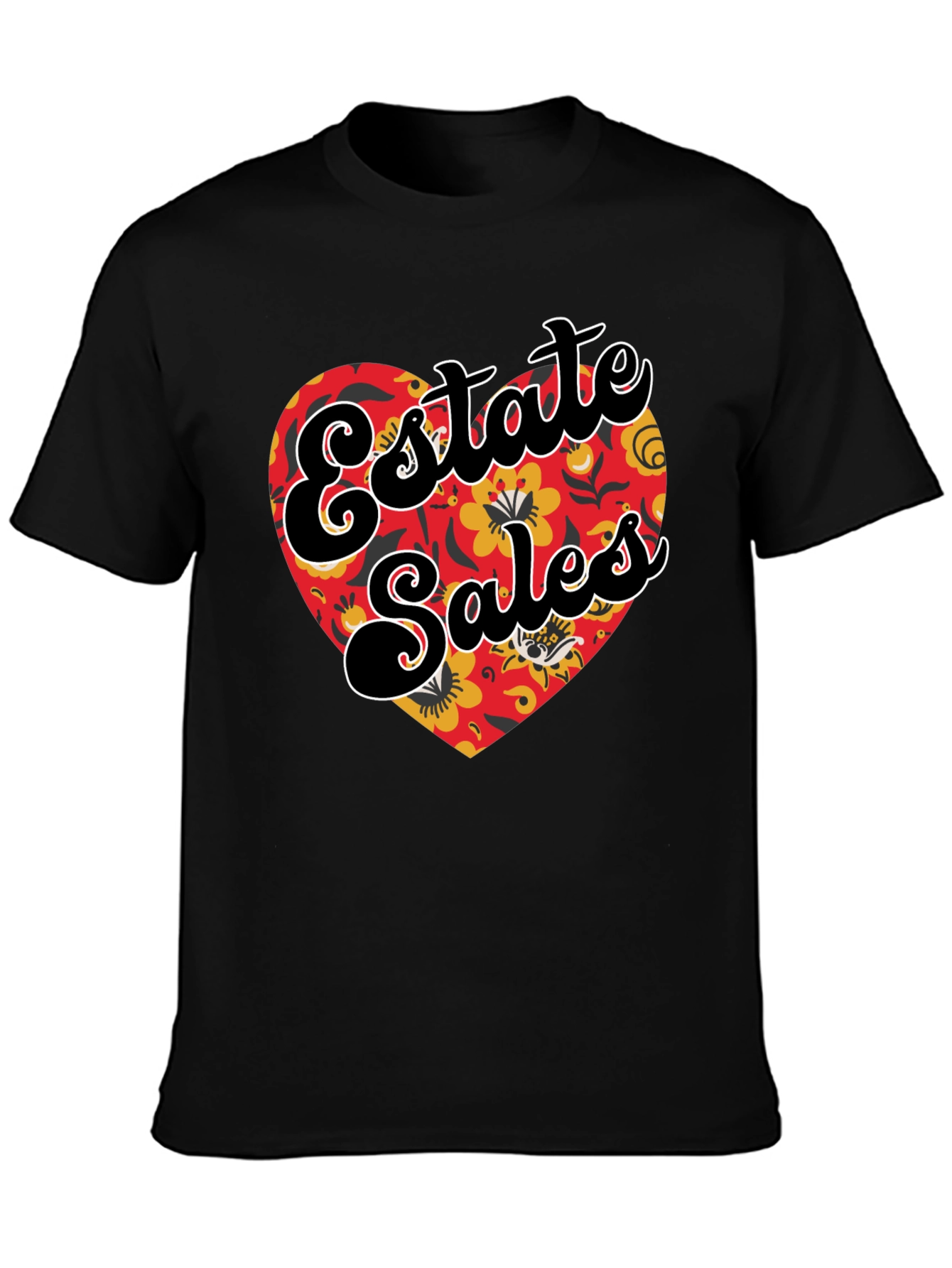 Black Estate Sales Floral Heart Graphic T-Shirt view 3