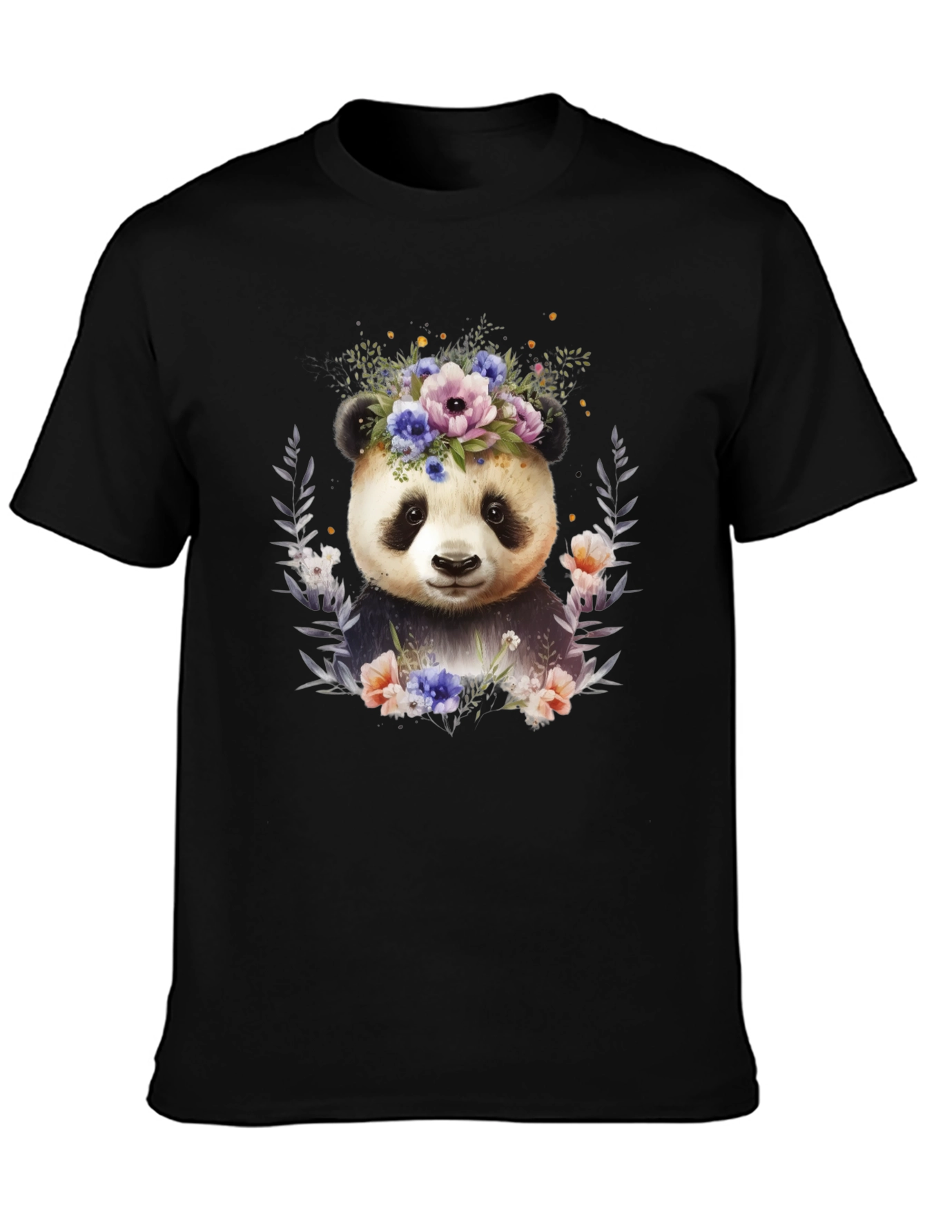 Black Panda Floral Wreath T-Shirt - Cute Animal Tee view 3