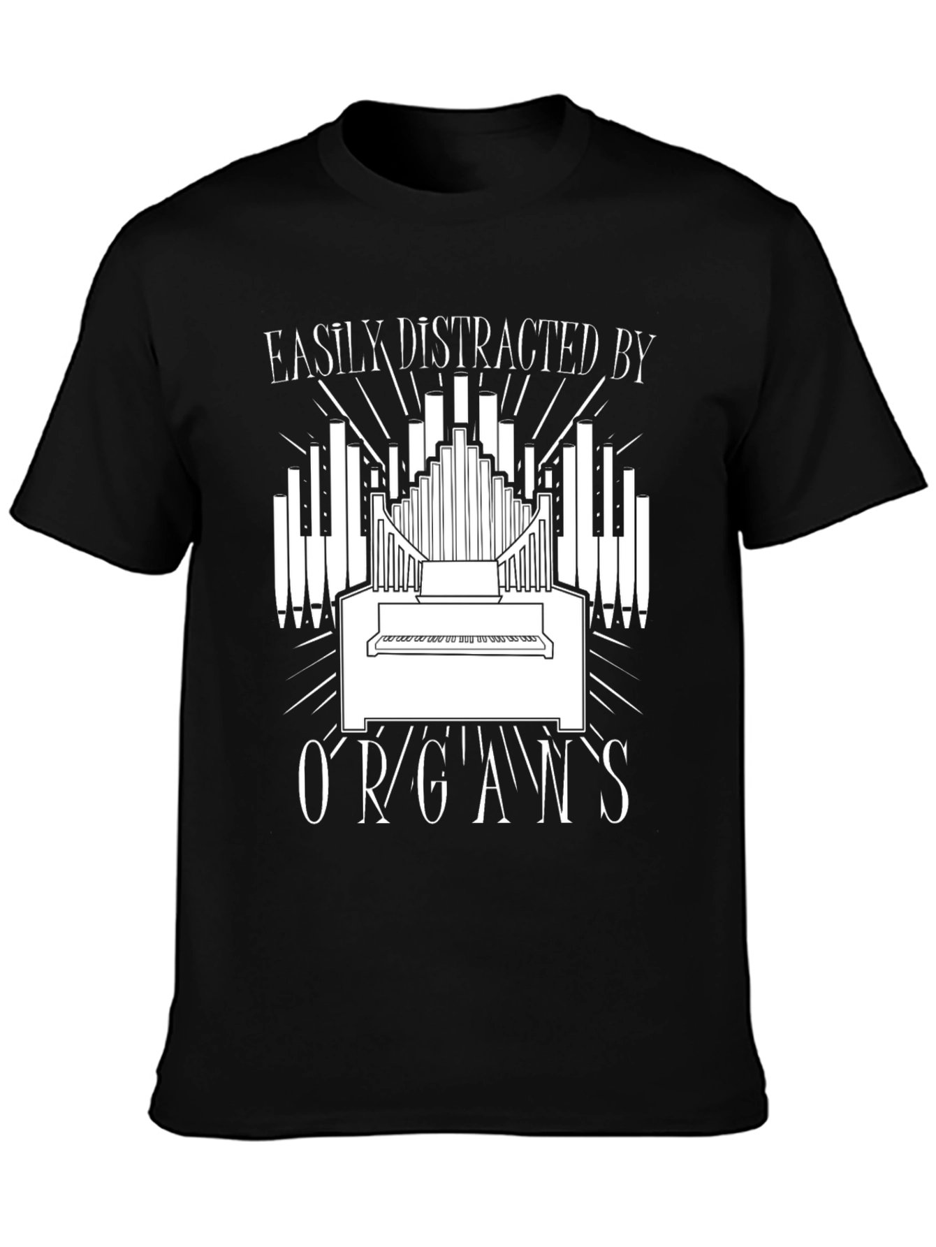 Black Easily Distracted By Organs Funny T-Shirt view 3