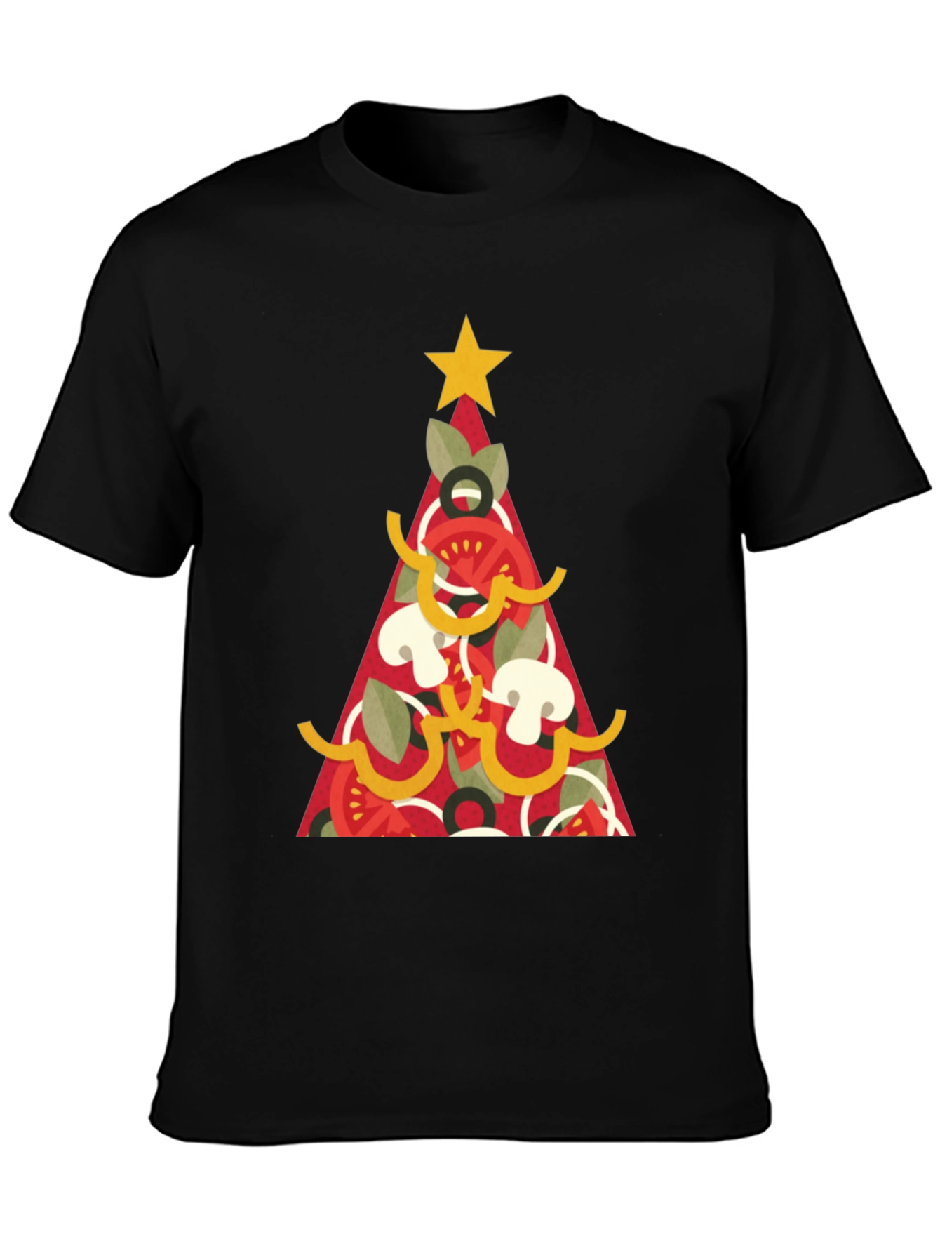 Black Pizza Christmas Tree Graphic Tee - Holiday Apparel view 3