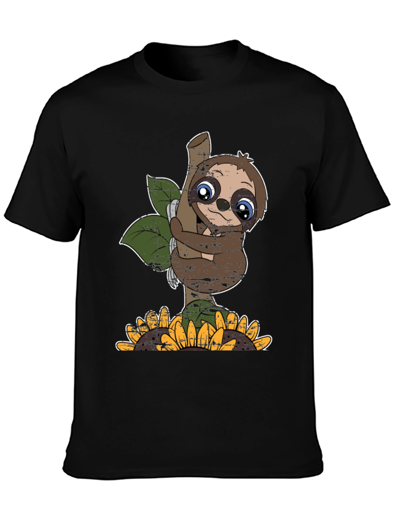 Black Cute Sloth Sunflower Graphic Tee view 3