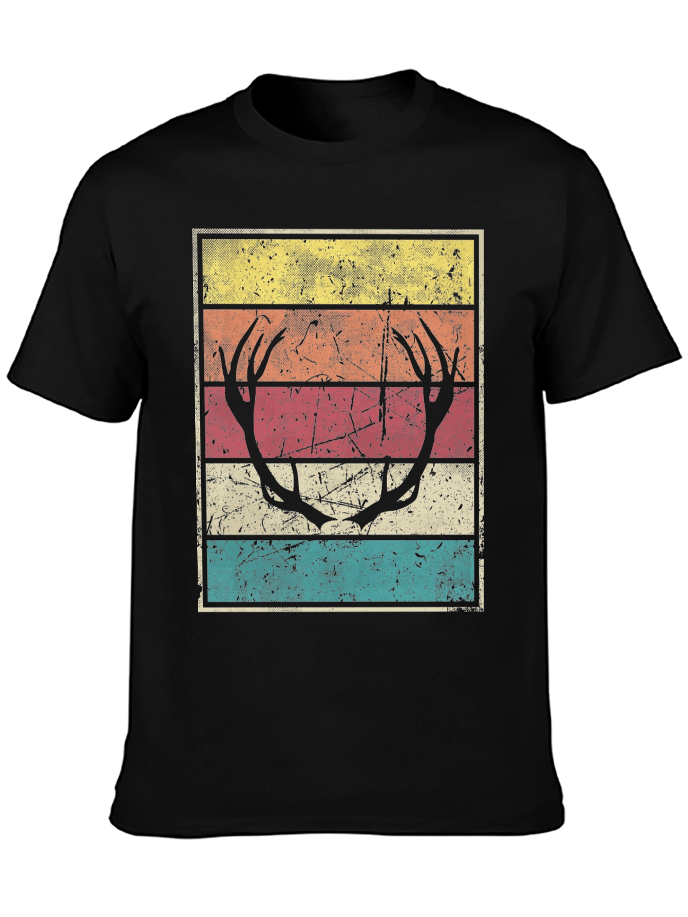 Black Retro Deer Antler Graphic Tee - Vintage Style view 3