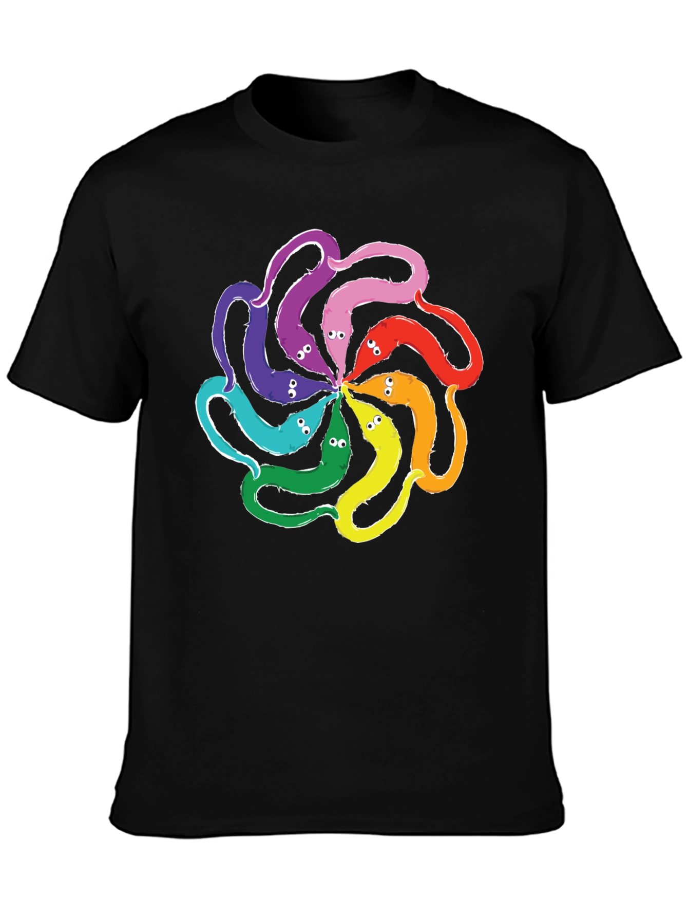 Black Colorful Worms On A String T-Shirt view 3