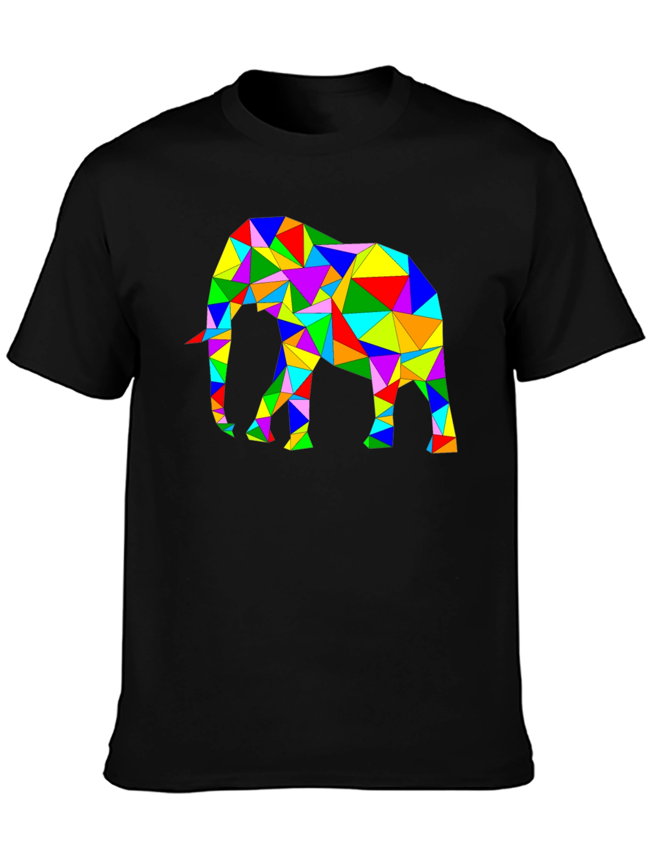 Black Geometric Elephant Tee - Colorful Animal Art Shirt view 3
