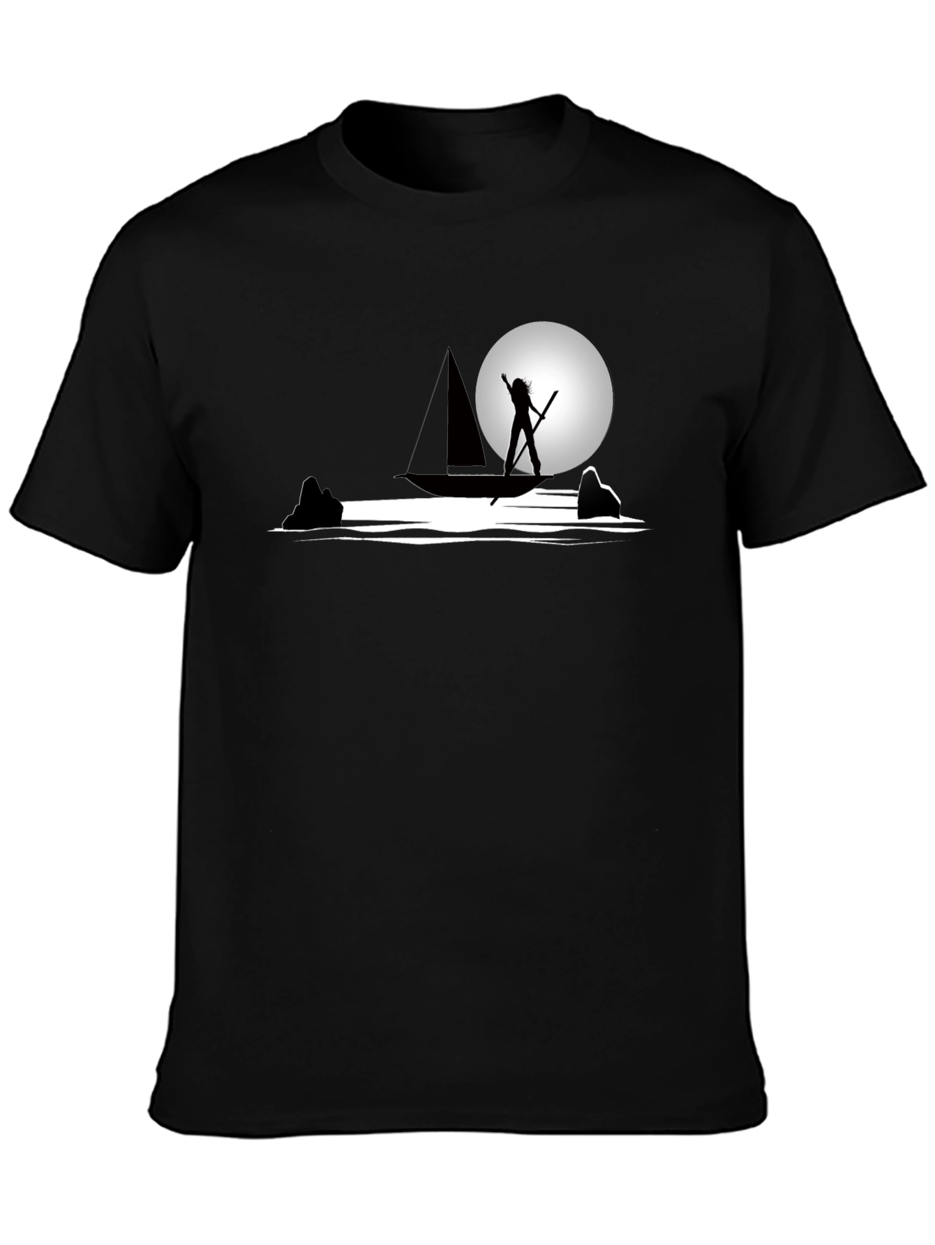Black Silhouette Boat Graphic T-Shirt - Cool Design view 3