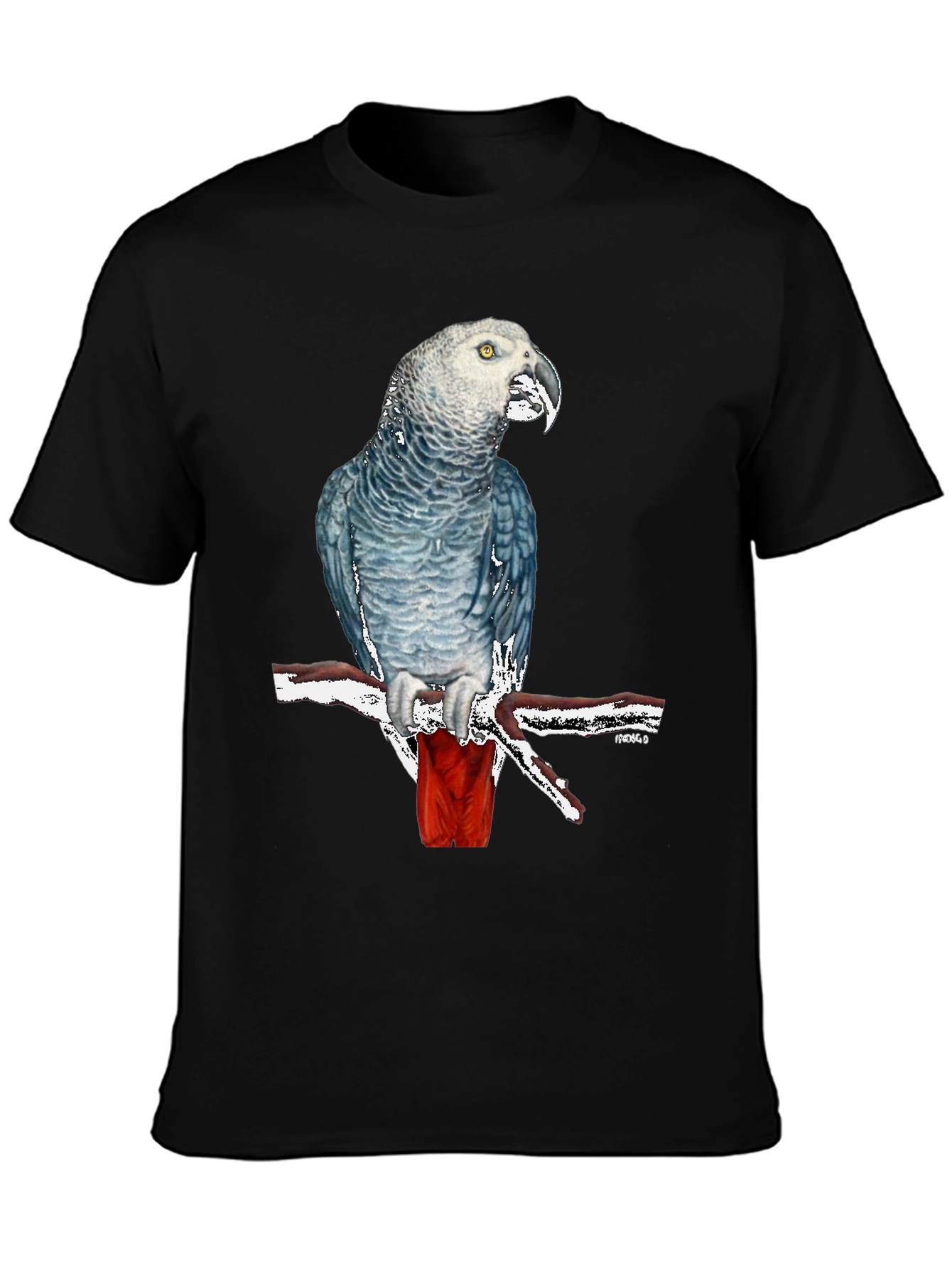 Black African Grey Parrot Graphic T-Shirt - Unisex Black Tee view 3