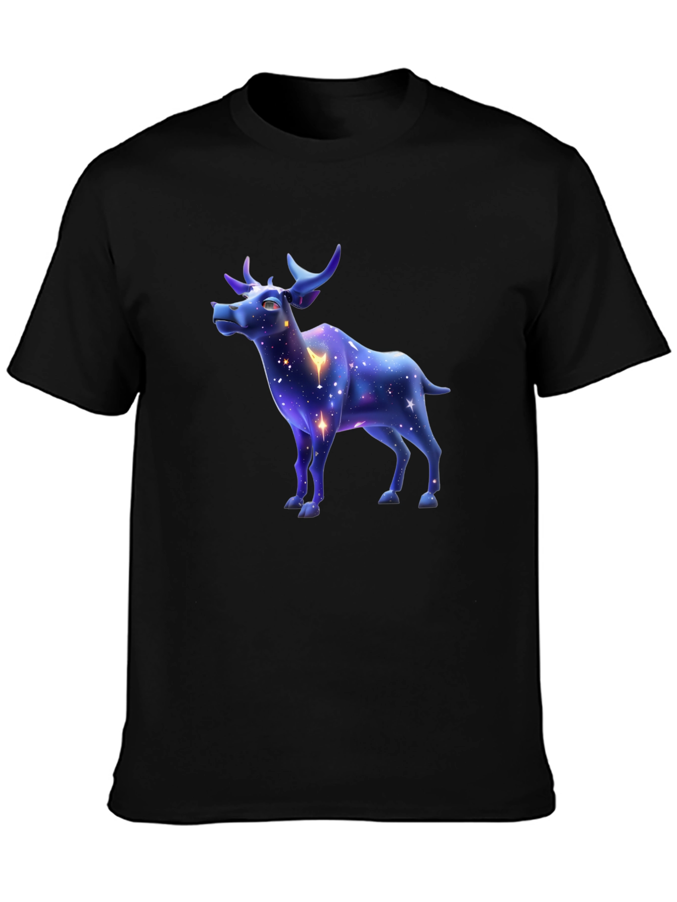 Black Galaxy Deer Graphic Tee - Stylish Men's Black T-Shirt view 3