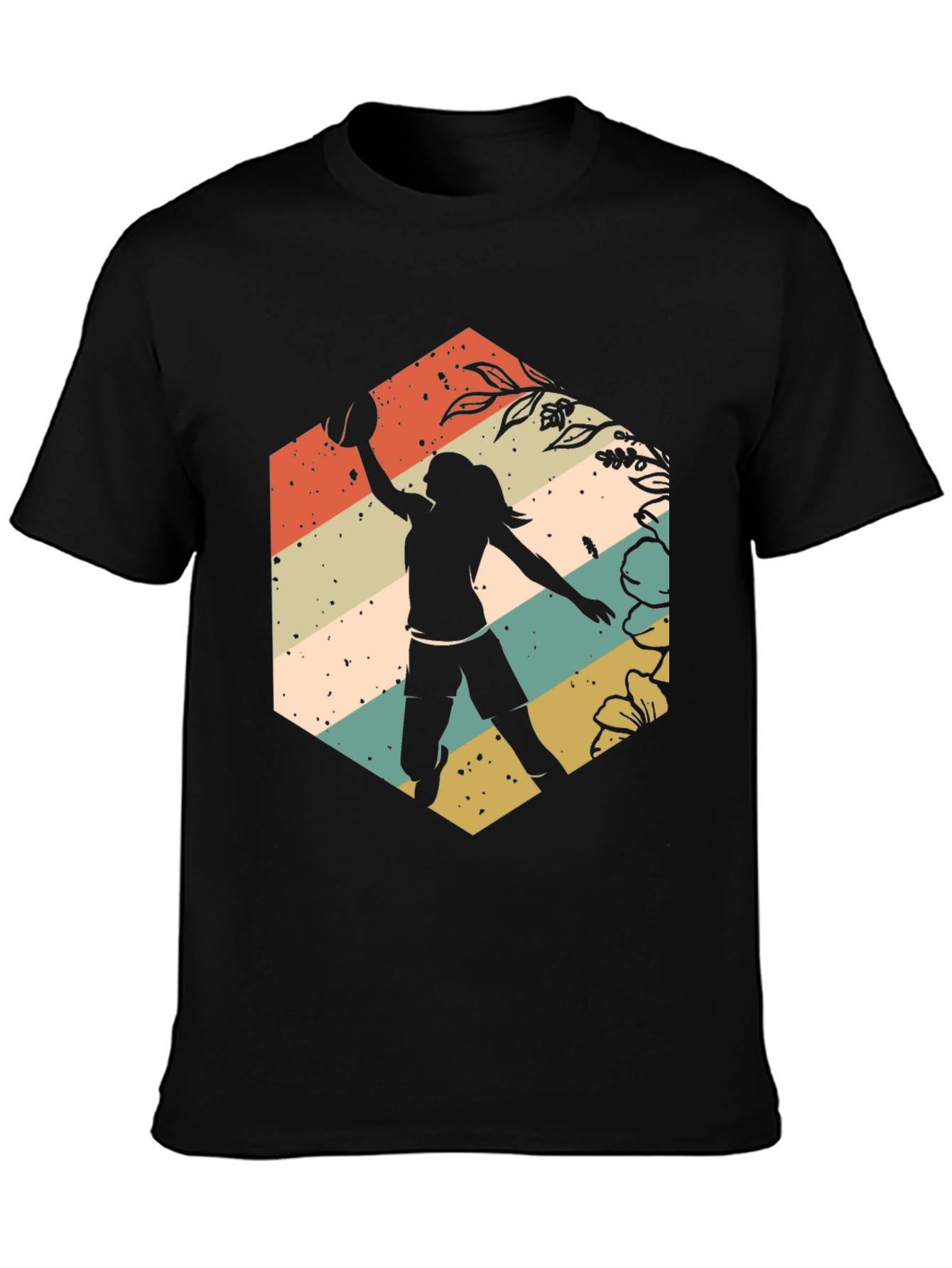 Black Retro Volleyball Player Graphic T-Shirt view 3
