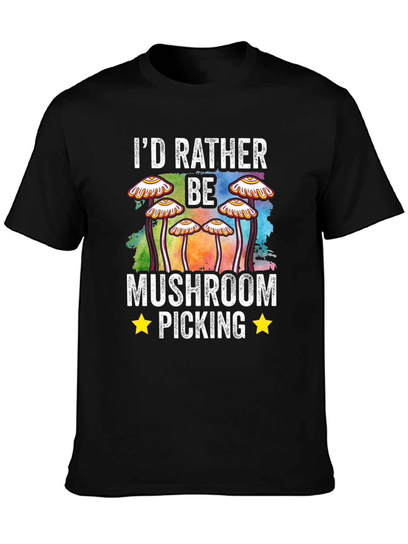 Black Mushroom Picking Graphic T-Shirt view 3