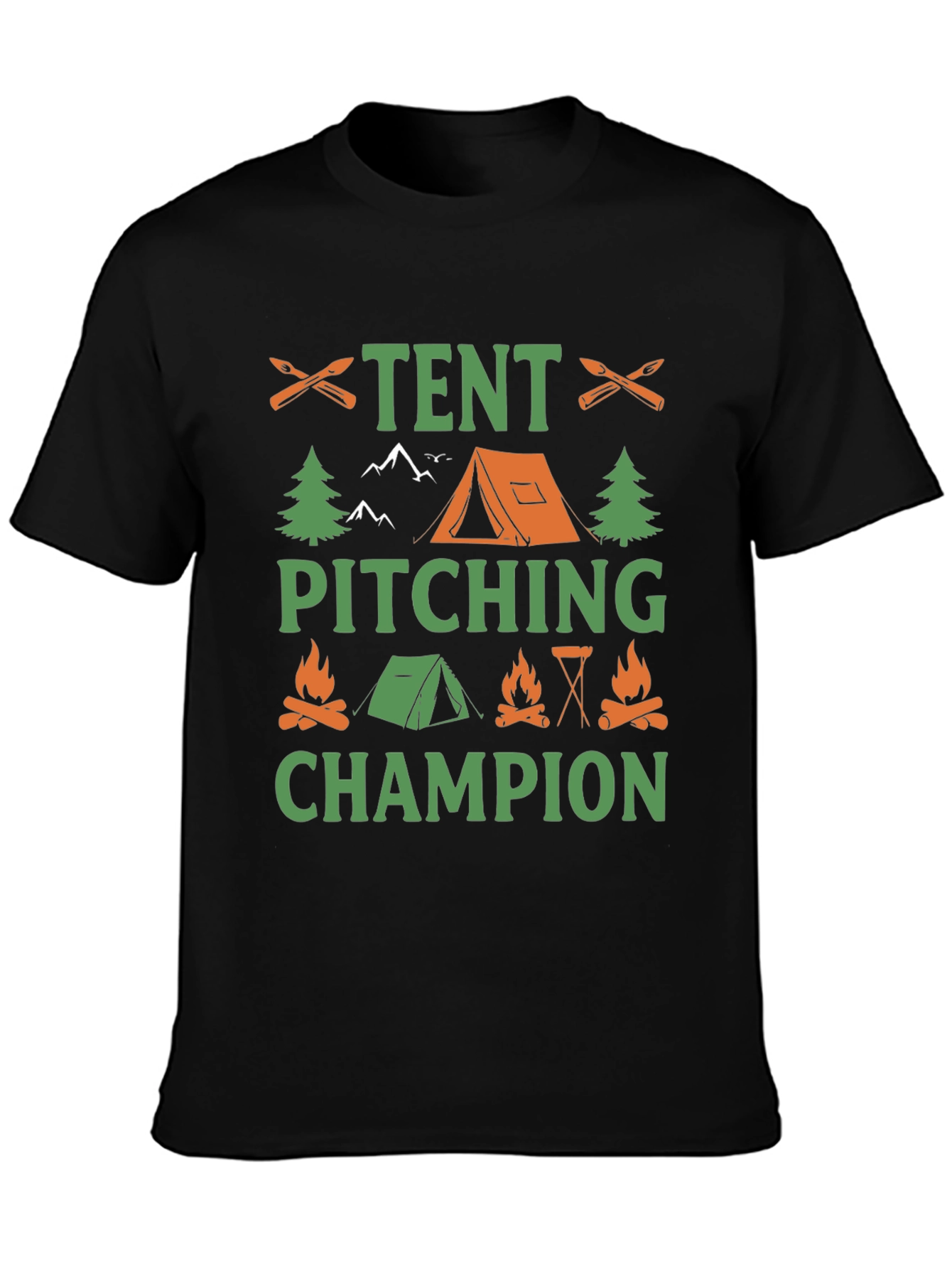 Black Tent Pitching Champion Camping T-Shirt view 3