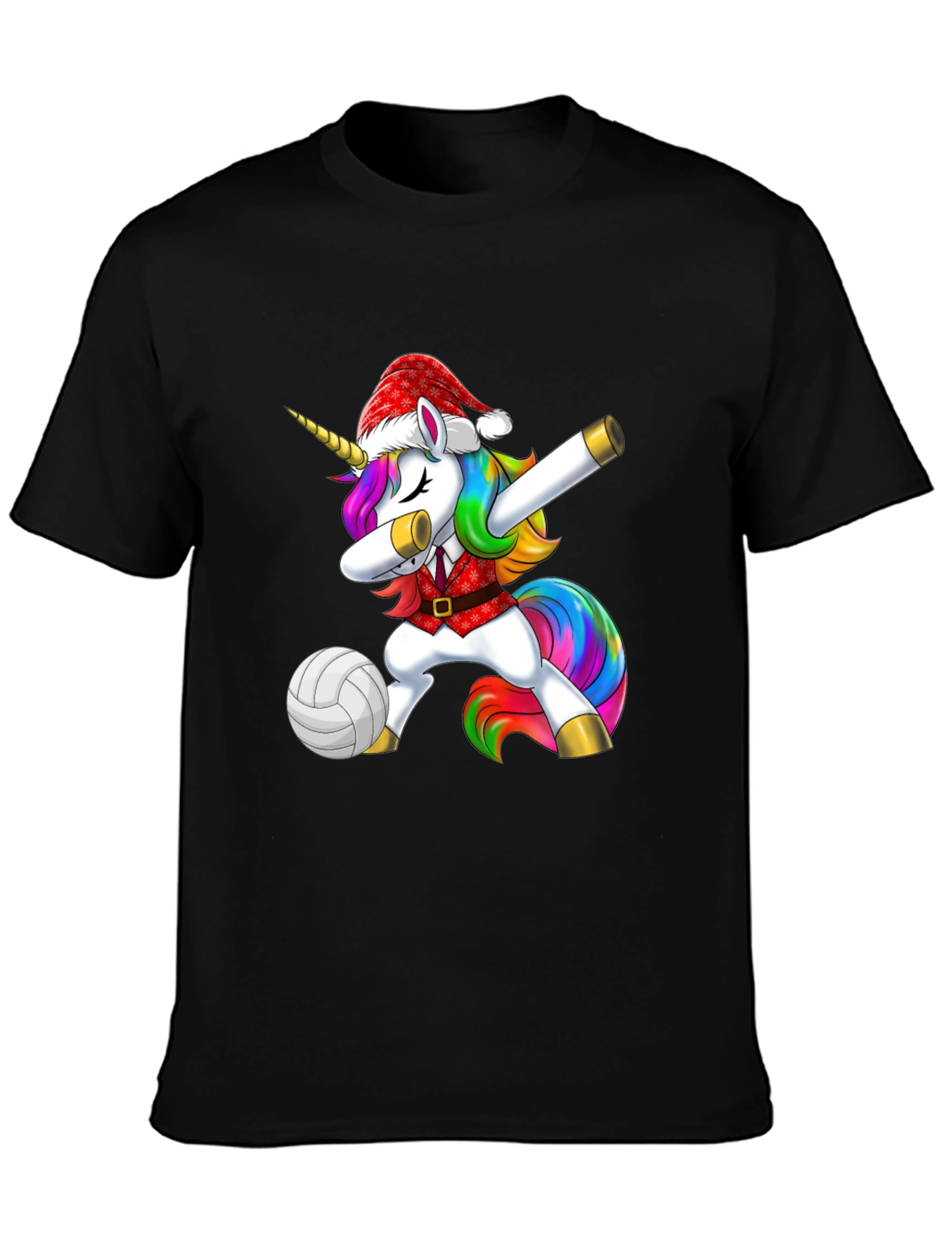 Black Unicorn Dabbing Volleyball Christmas Tee view 3