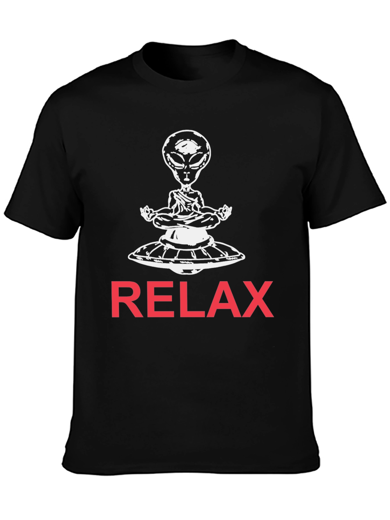 Black Relax Alien T-Shirt -  UFO Meditation Tee view 3