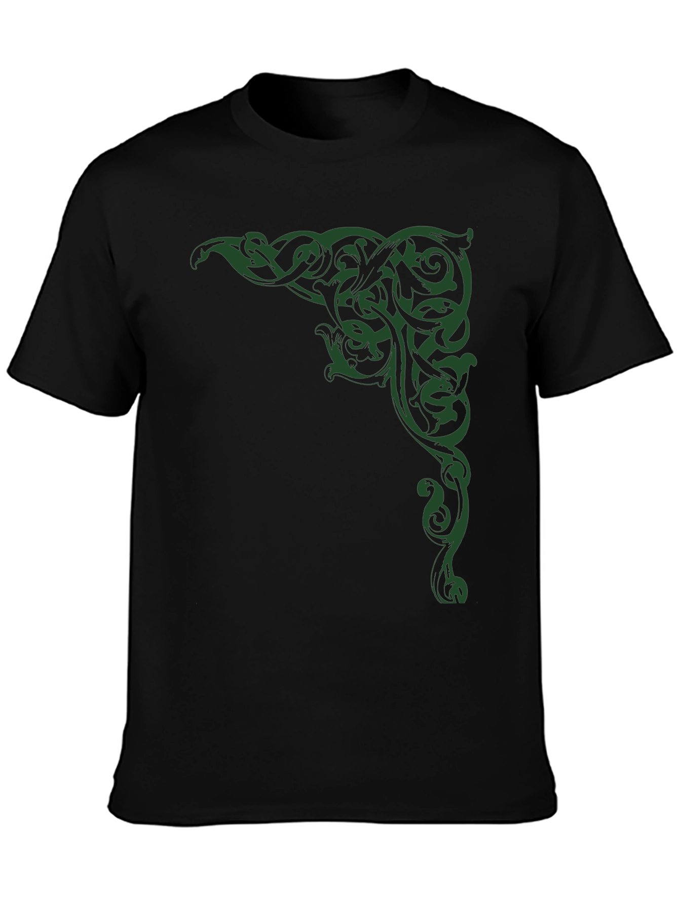 Black Men's Black T-Shirt with Green Celtic Corner Design view 3