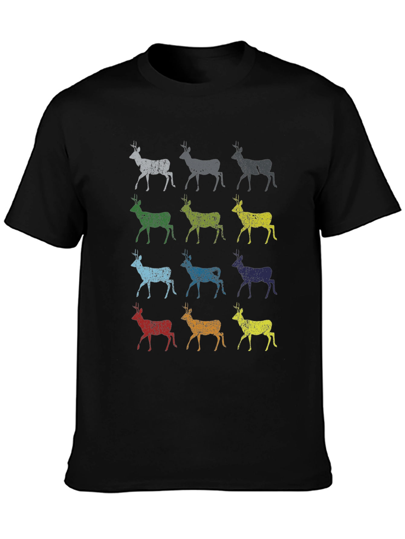 Black Colorful Deer Graphic Print T-Shirt view 3