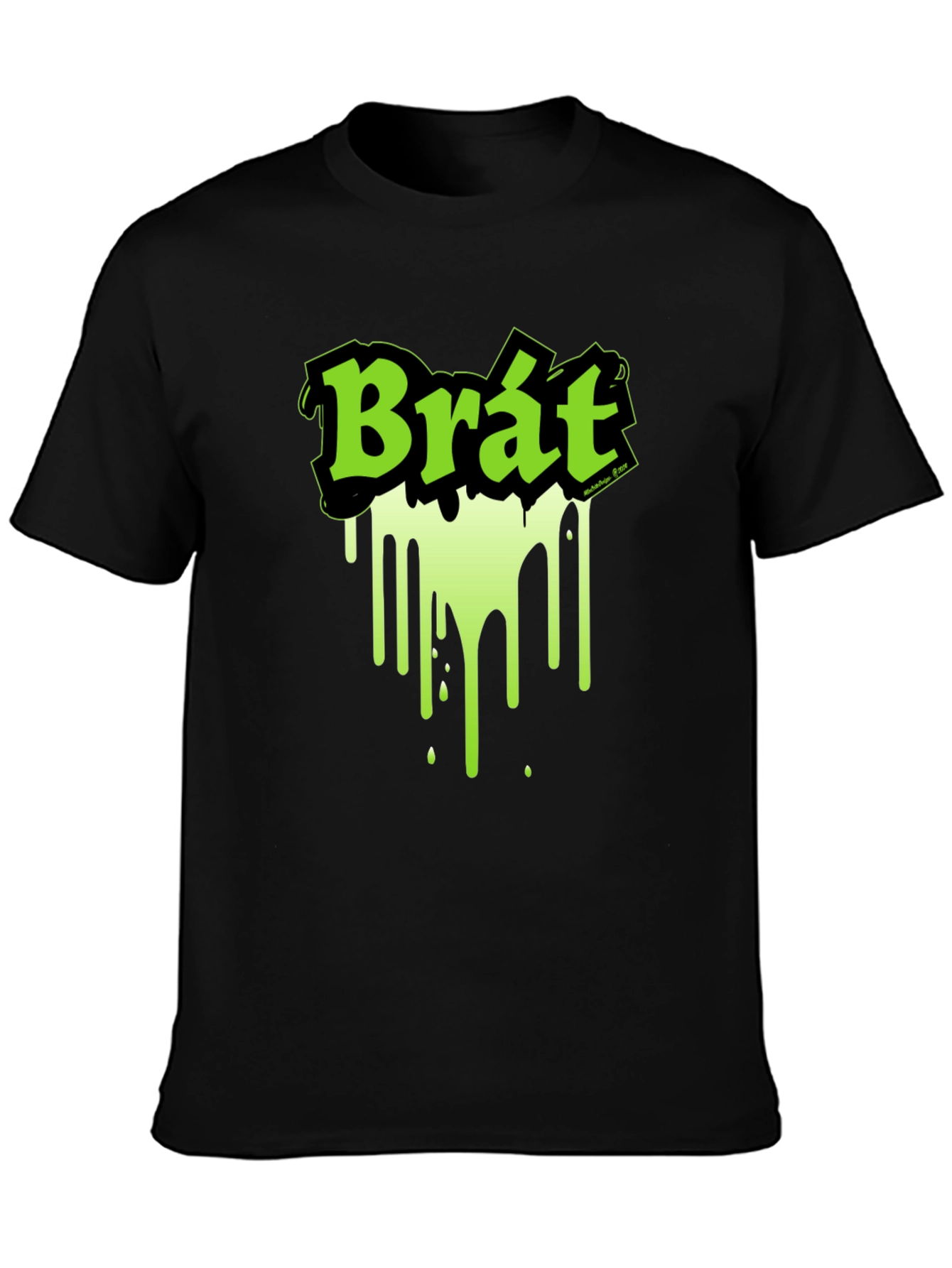 Black Brat Graphic Tee - Black T-Shirt with Neon Green Design view 3