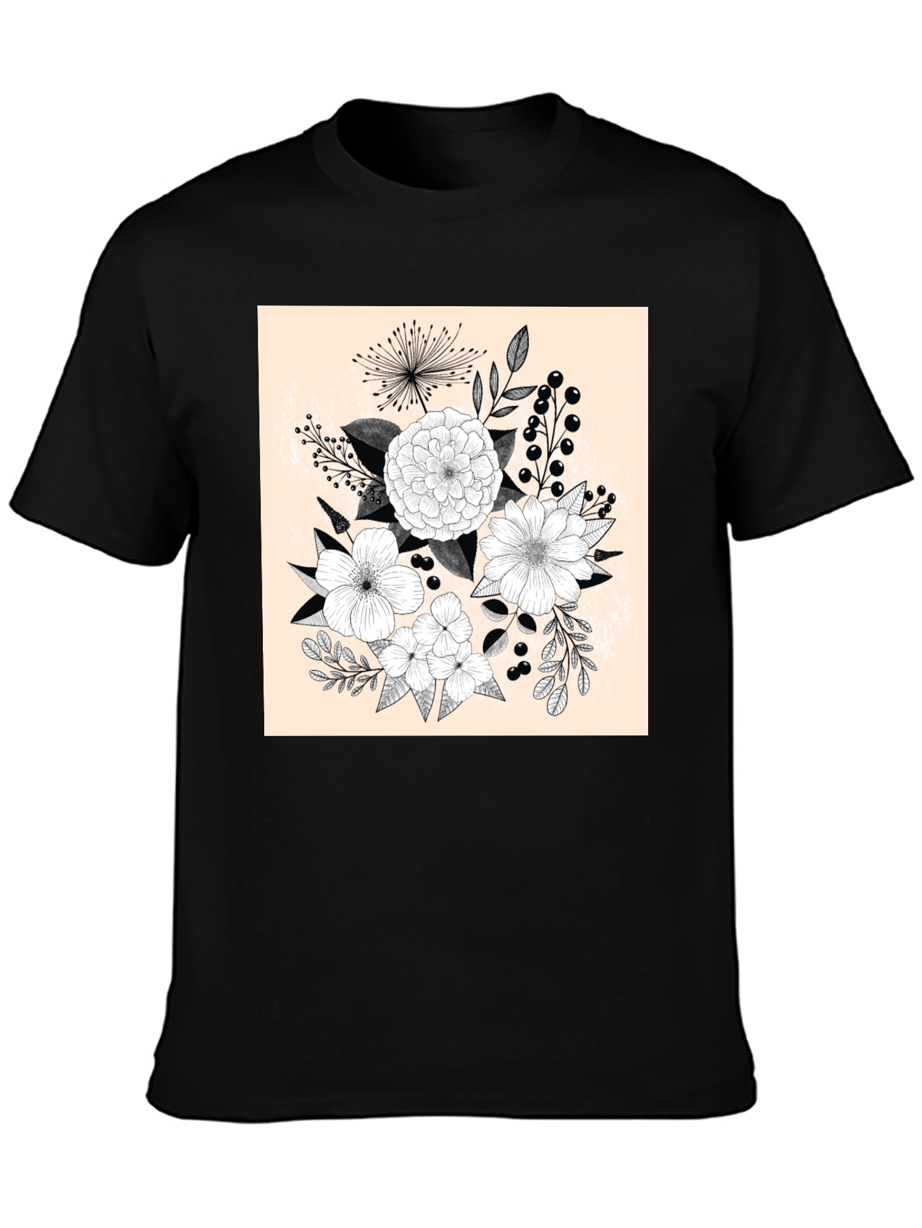 Black Floral Graphic Print Black T-Shirt view 3