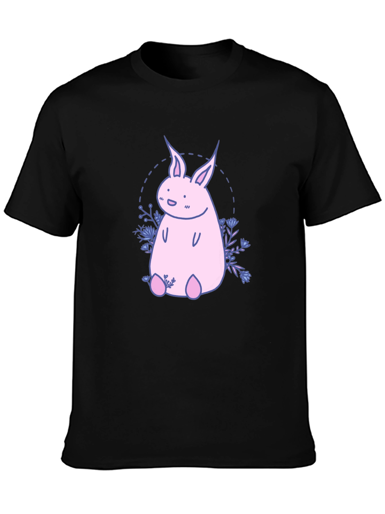 Black Cute Pink Bunny Graphic T-Shirt view 3