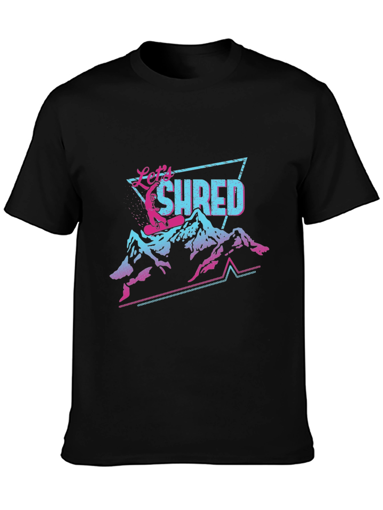 Black Let's Shred T-Shirt Retro Snowboard Design view 3