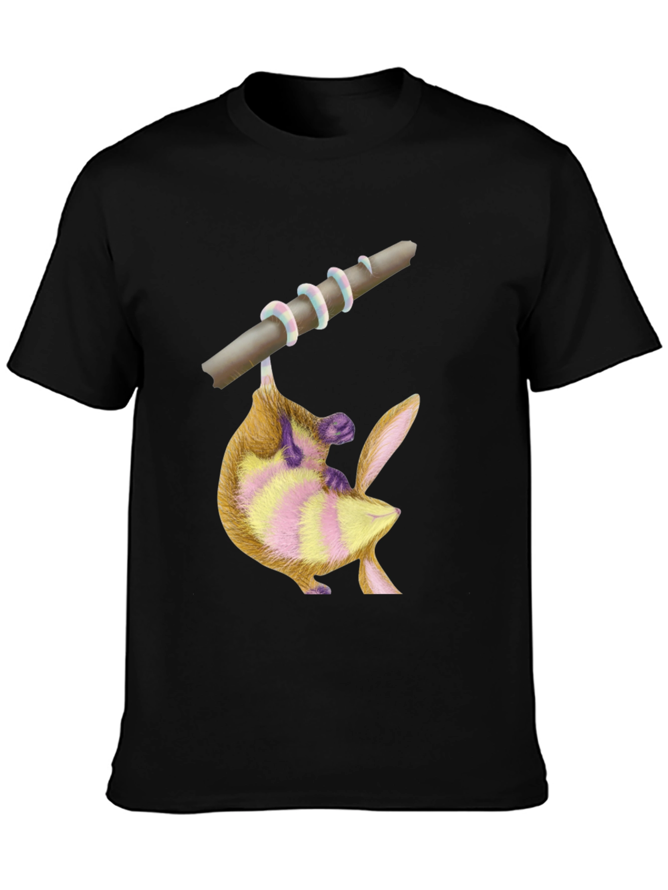 Black Cute Possum on Branch Graphic Tee view 3