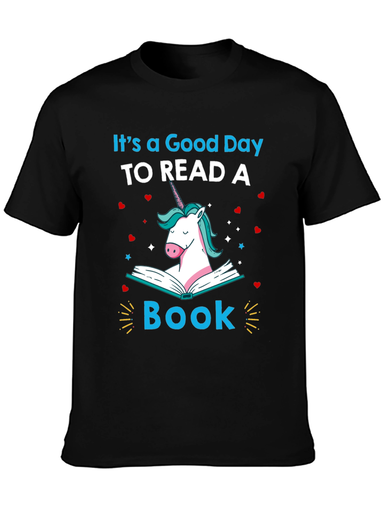 Black Unicorn Reading Book T-Shirt view 3