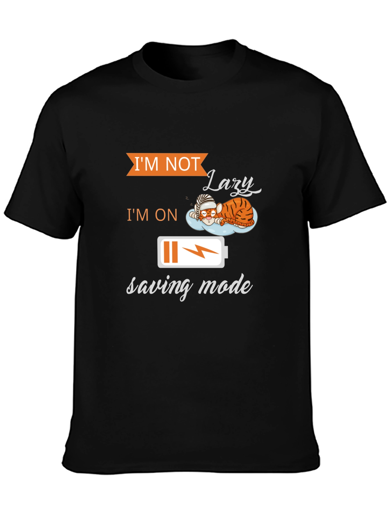 Black Lazy Saving Mode T-Shirt - Funny Graphic Tee view 3