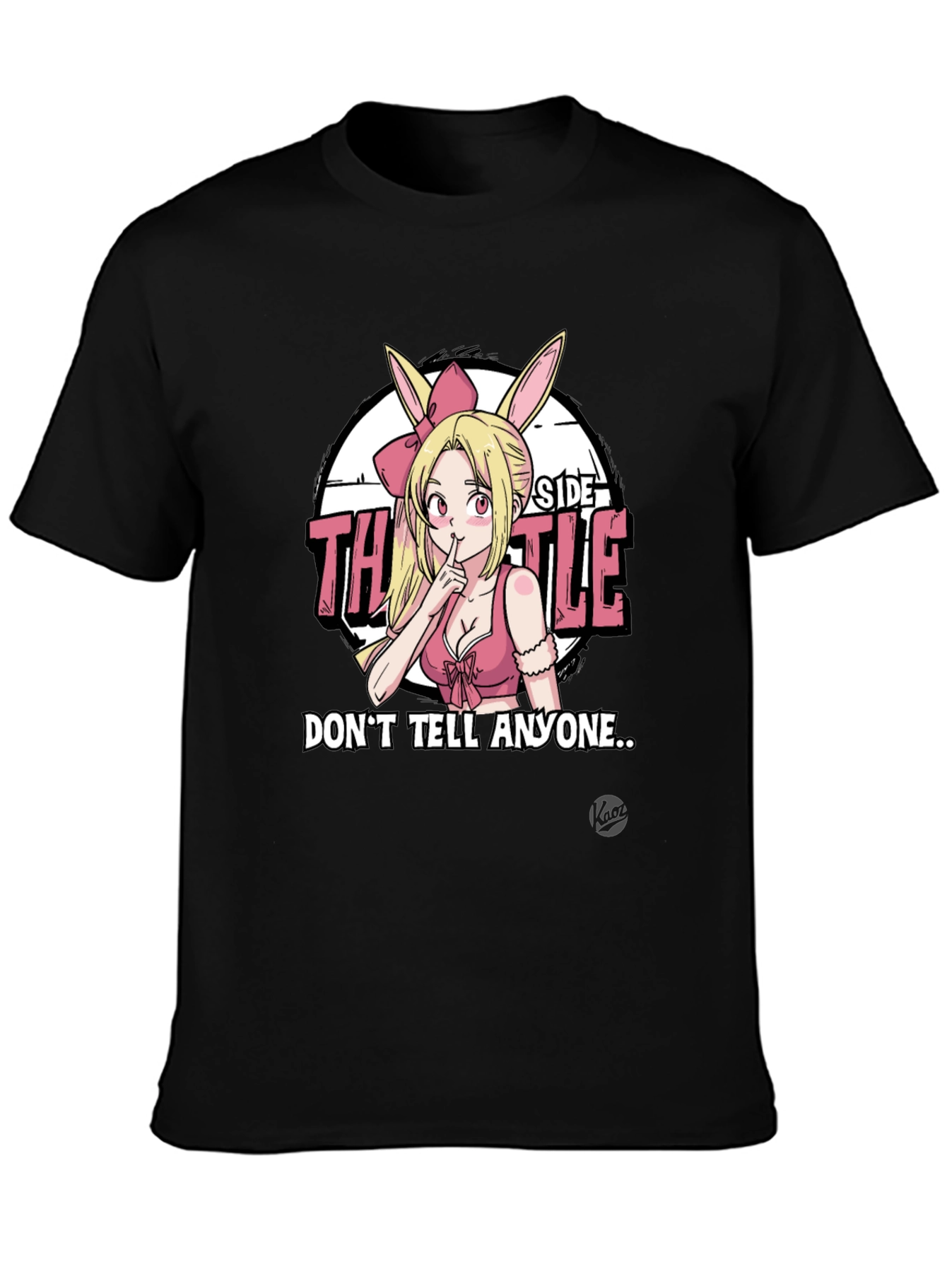 Black Anime Bunny Girl Graphic Tee - "Don't Tell Anyone..." view 3
