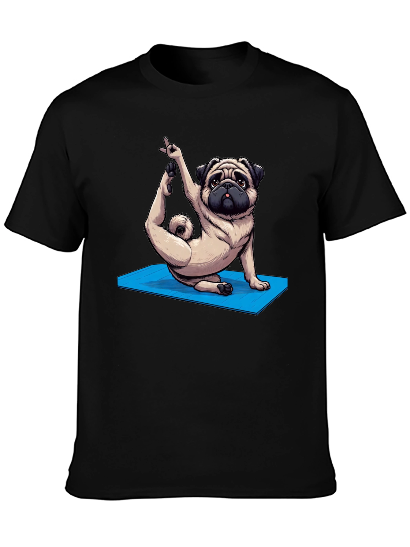 Black Yoga Pug Graphic Tee - Men's Black T-Shirt view 3