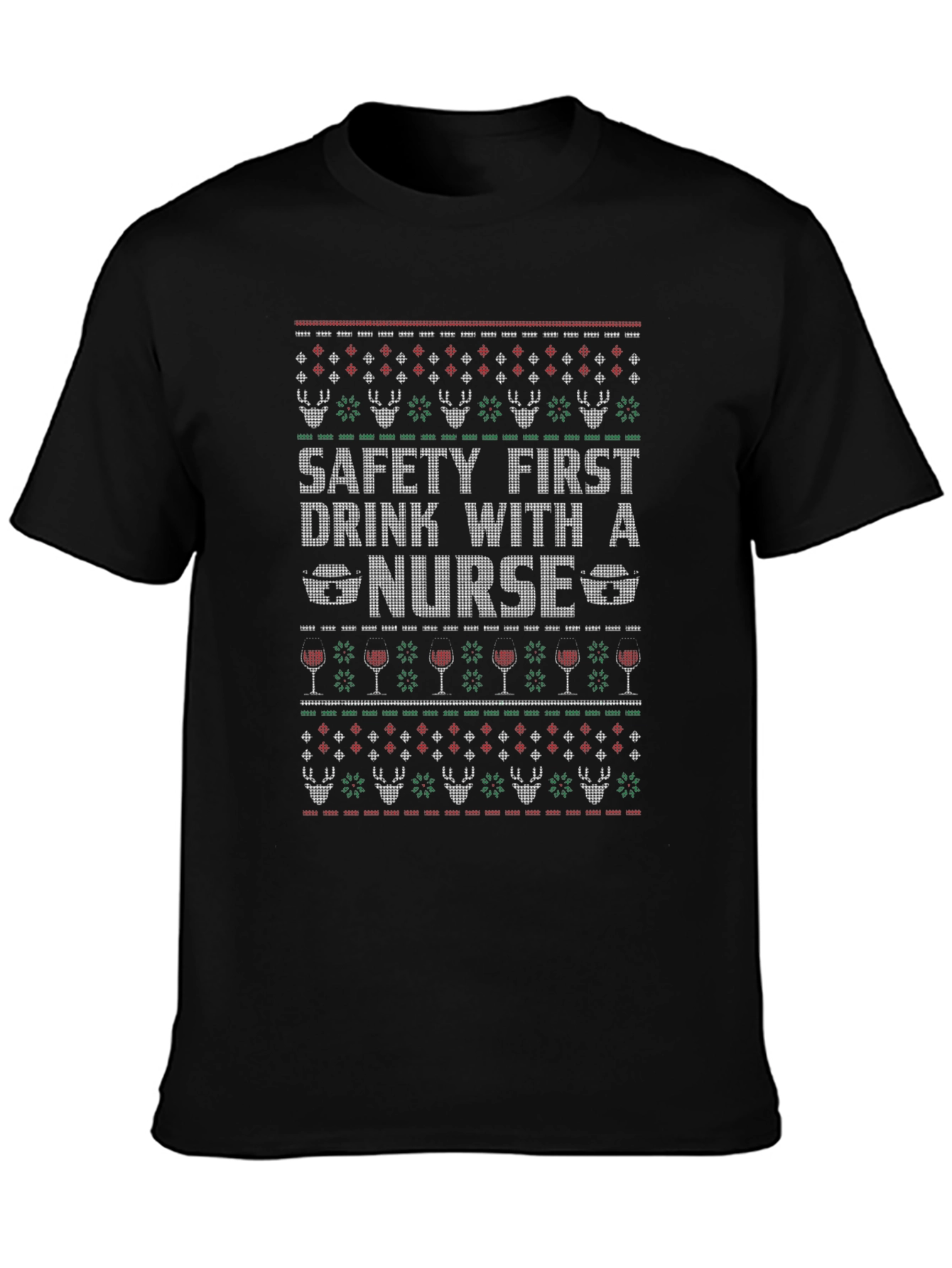 Black Funny Nurse Ugly Christmas Sweater T-Shirt view 3