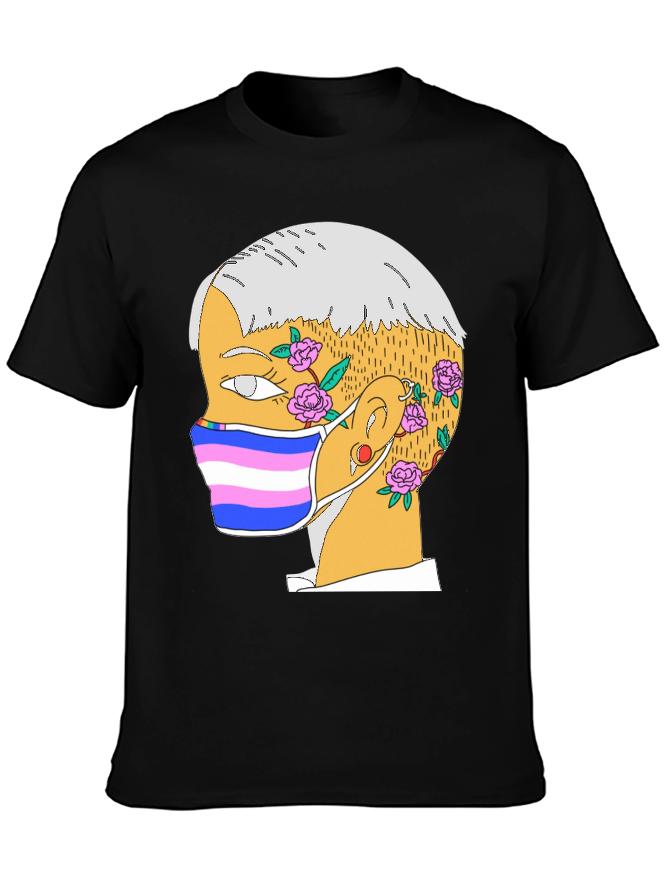 Black Illustrated Portrait T-Shirt - Unique Graphic Tee view 3