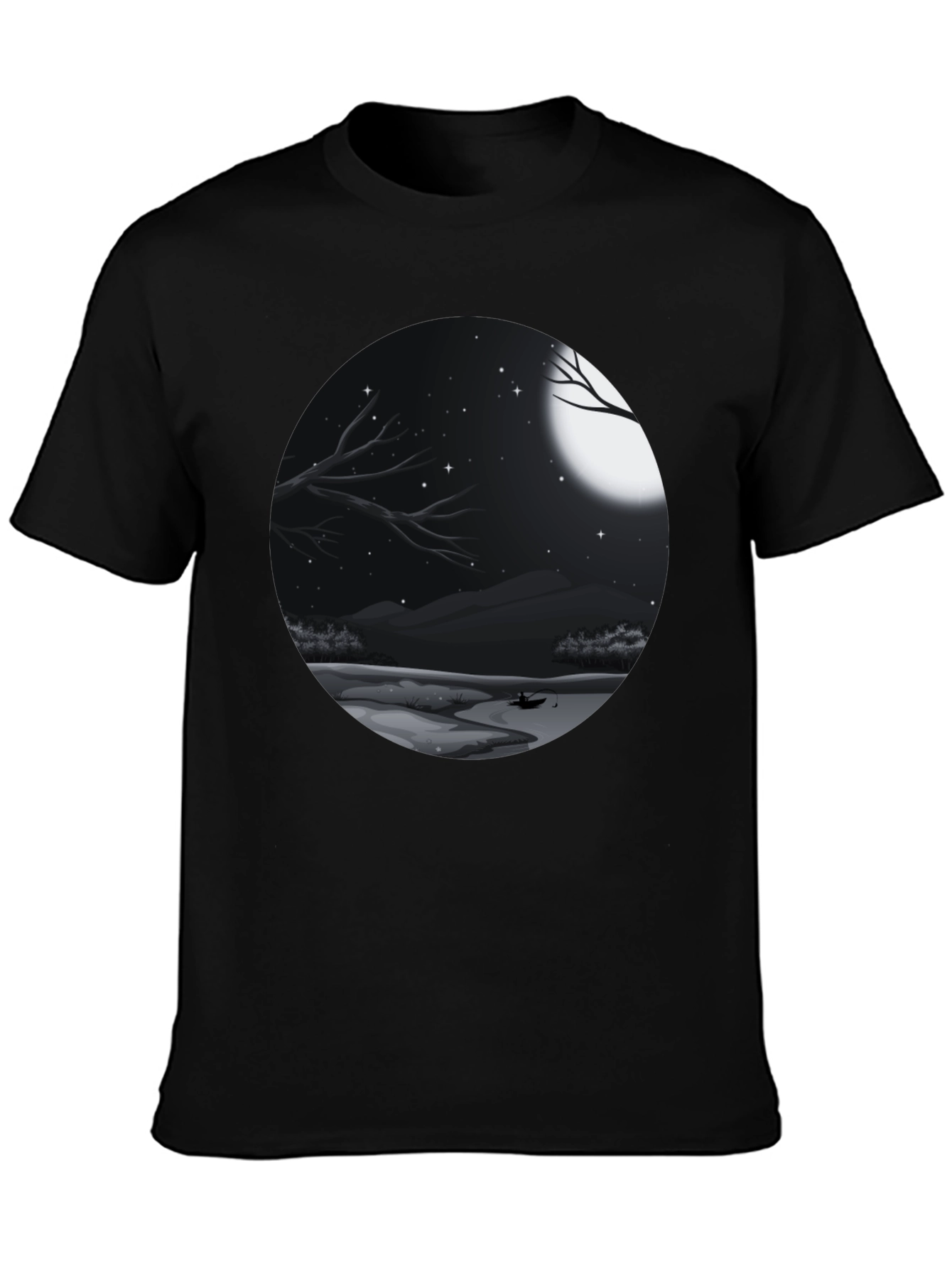 Black Moonlit Lake Graphic Tee - Black view 3