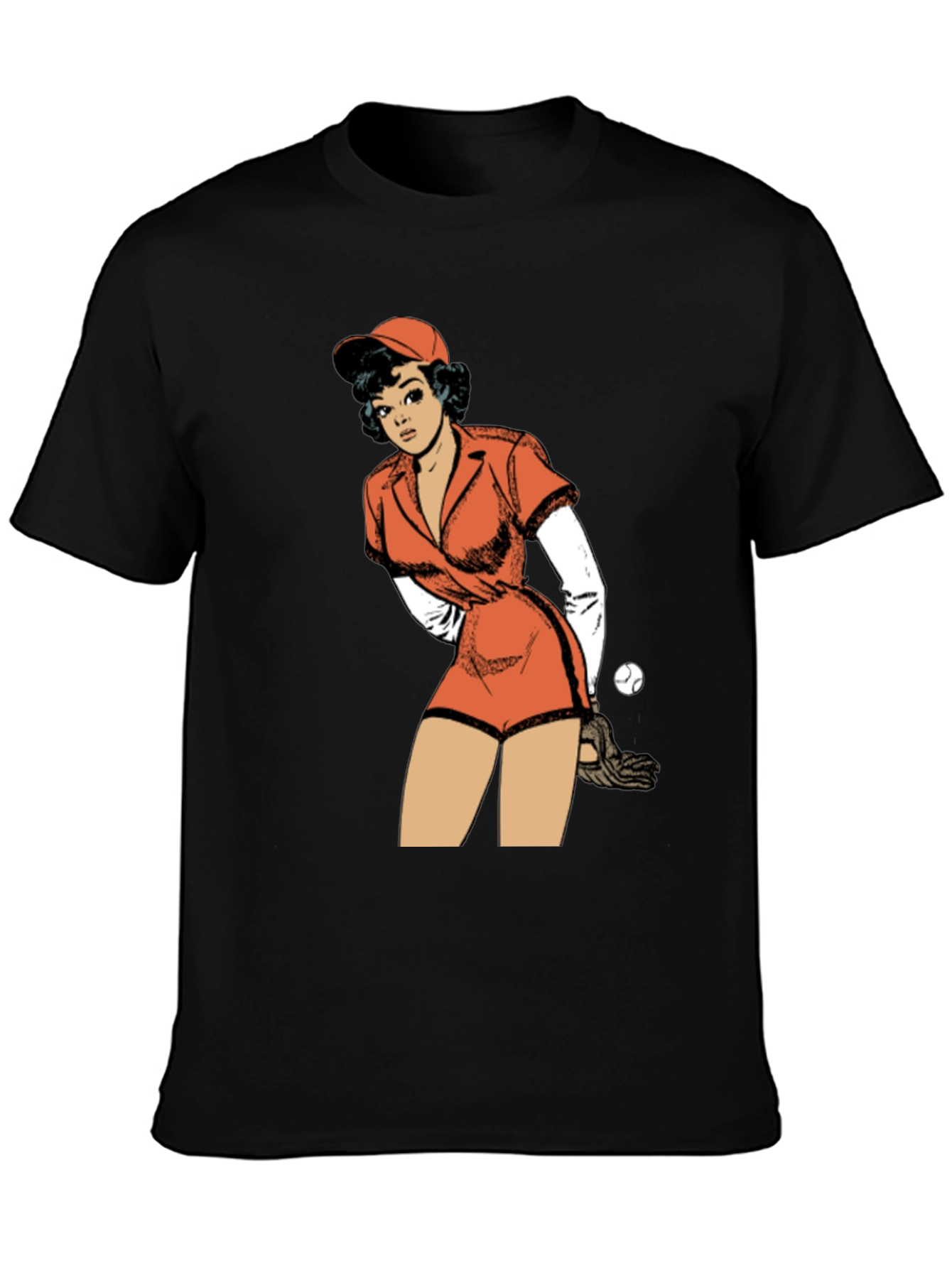 Black Retro Baseball Girl Graphic T-Shirt view 3