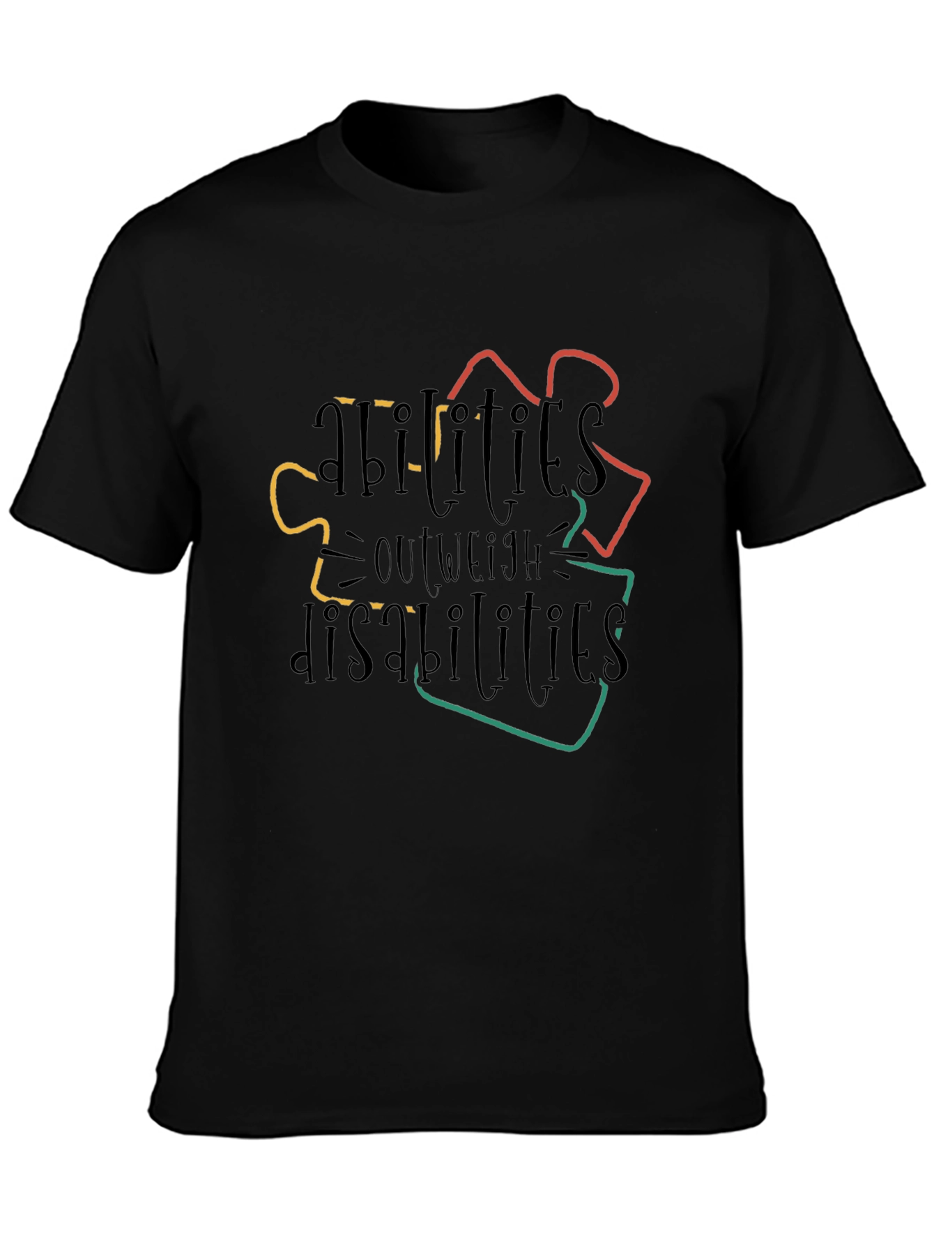 Black Autism Awareness T-Shirt: Abilities Outweigh Disabilities view 3
