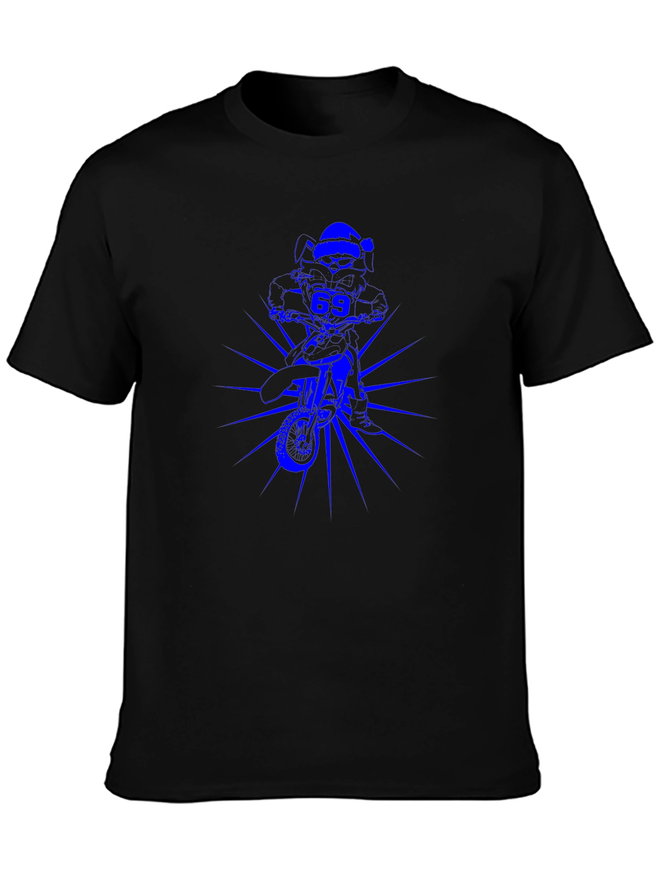 Black Men's Black T-Shirt with Blue Motorcross Rider Graphic view 3