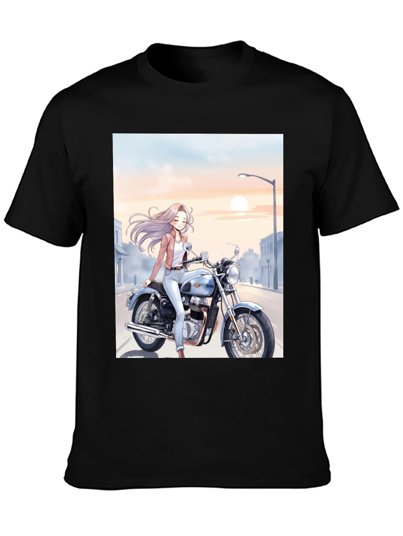 Black Anime Girl Motorcycle T-Shirt - Cool Graphic Tee view 3