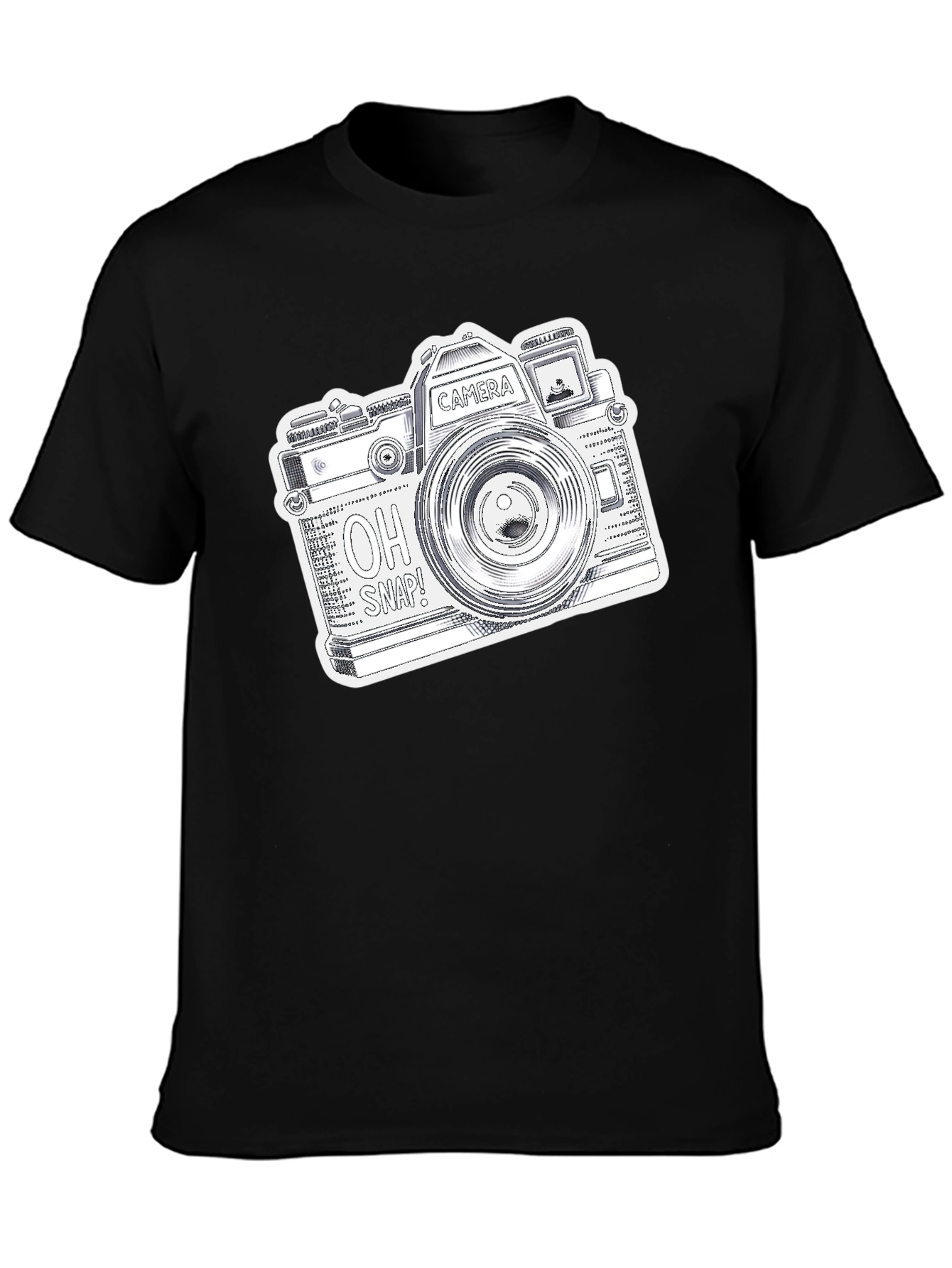 Black Retro Camera Graphic Print Black T-Shirt view 3