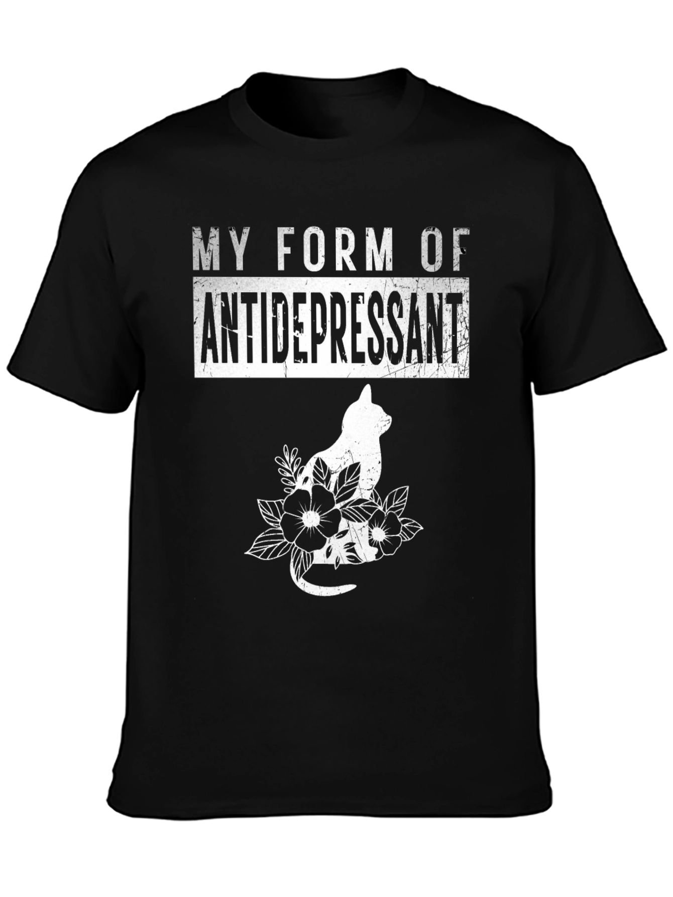 Black Cat Antidepressant Black T-Shirt view 3