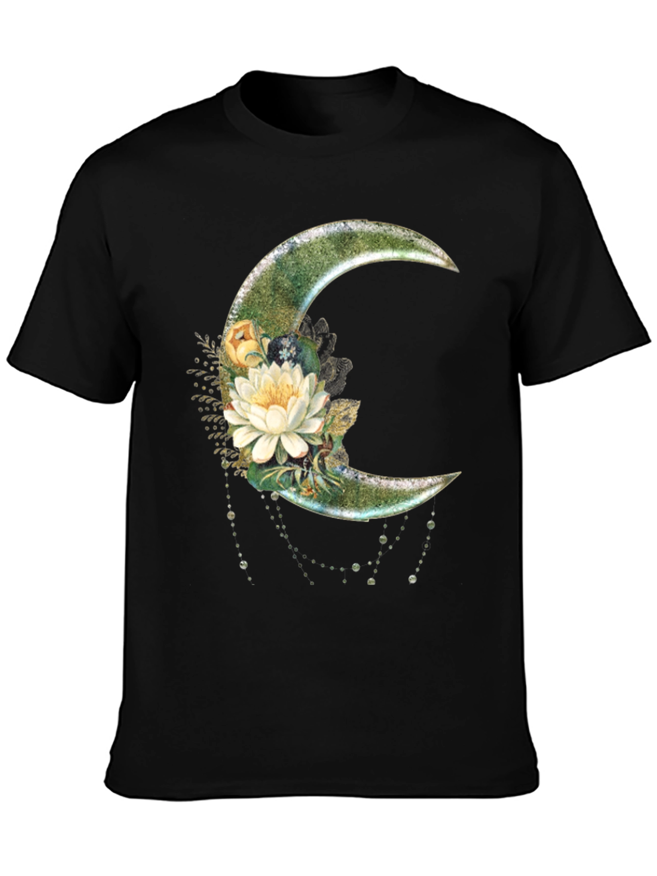 Black Floral Moon Graphic T-Shirt - Stylish Crescent Design view 3